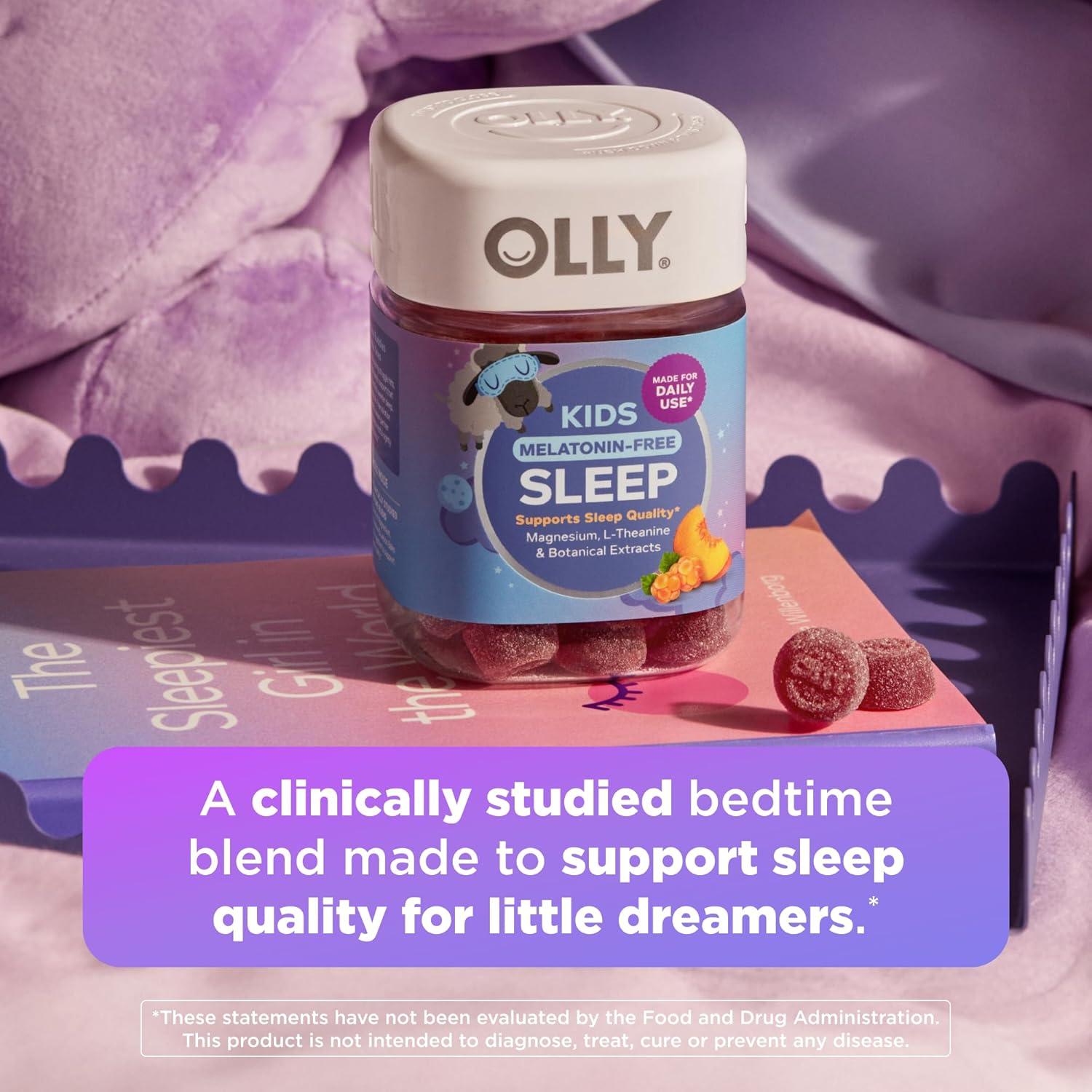 imageOLLY Kids Melatonin Free Sleep Gummy Supplement Supports Sleep Quality Magnesium LTheanine Lemon Balm Cloudberry Peach Flavored 25 Day Supply 50 Count
