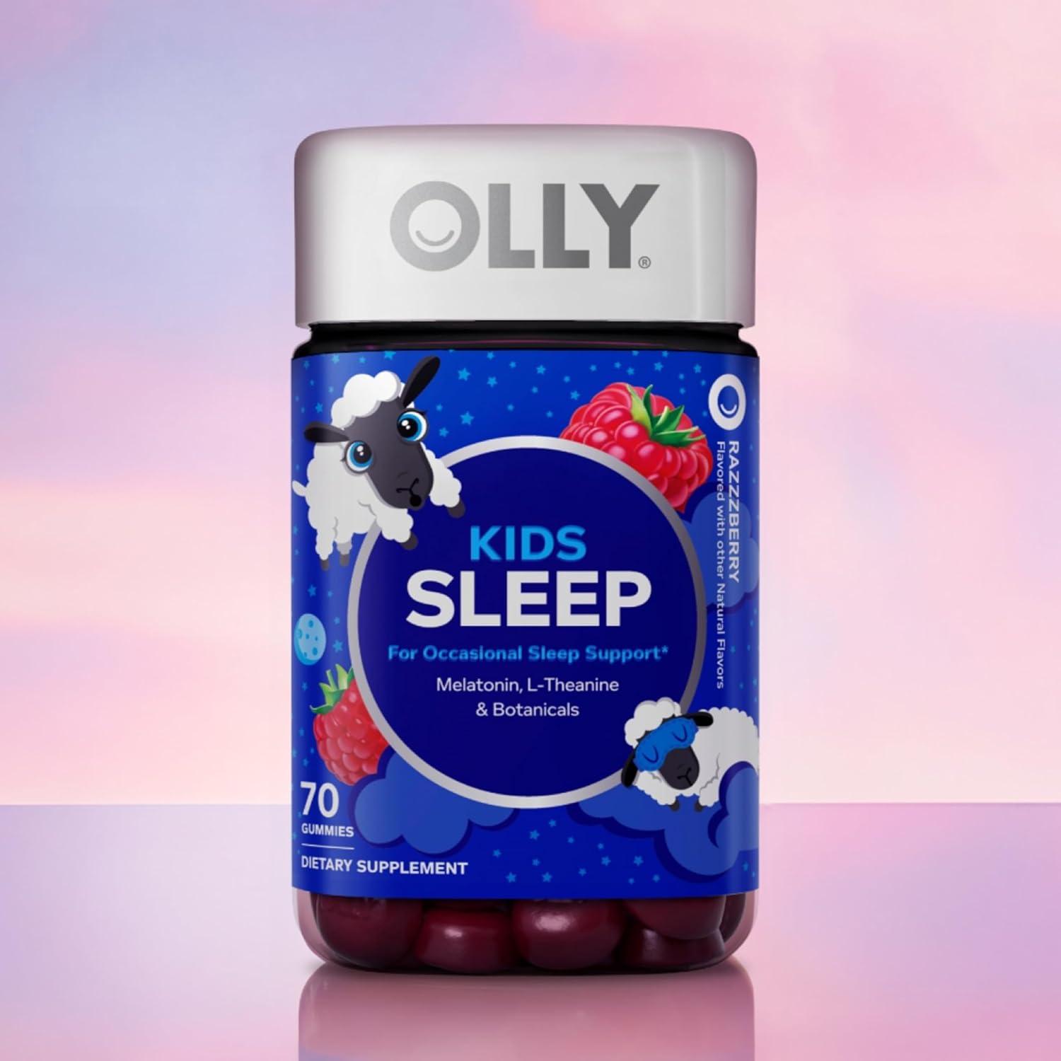 imageOLLY Kids Sleep Gummy Occasional Sleep Support 05mg Melatonin LTheanine Raspberry Flavored 50 or 25 Day Supply 50 CountBottle
