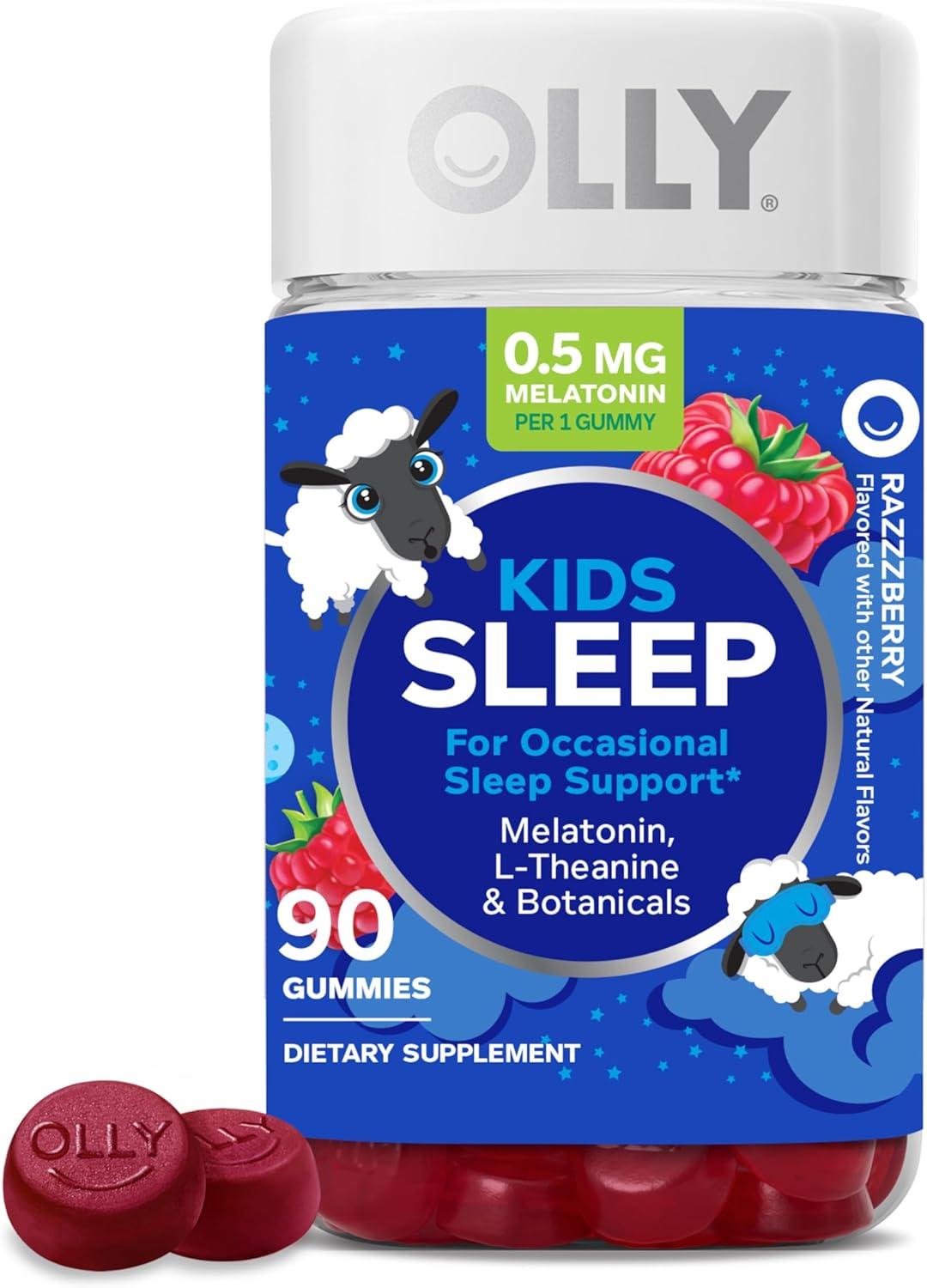 imageOLLY Kids Sleep Gummy Occasional Sleep Support 05mg Melatonin LTheanine Raspberry Flavored 50 or 25 Day Supply 50 CountBottle
