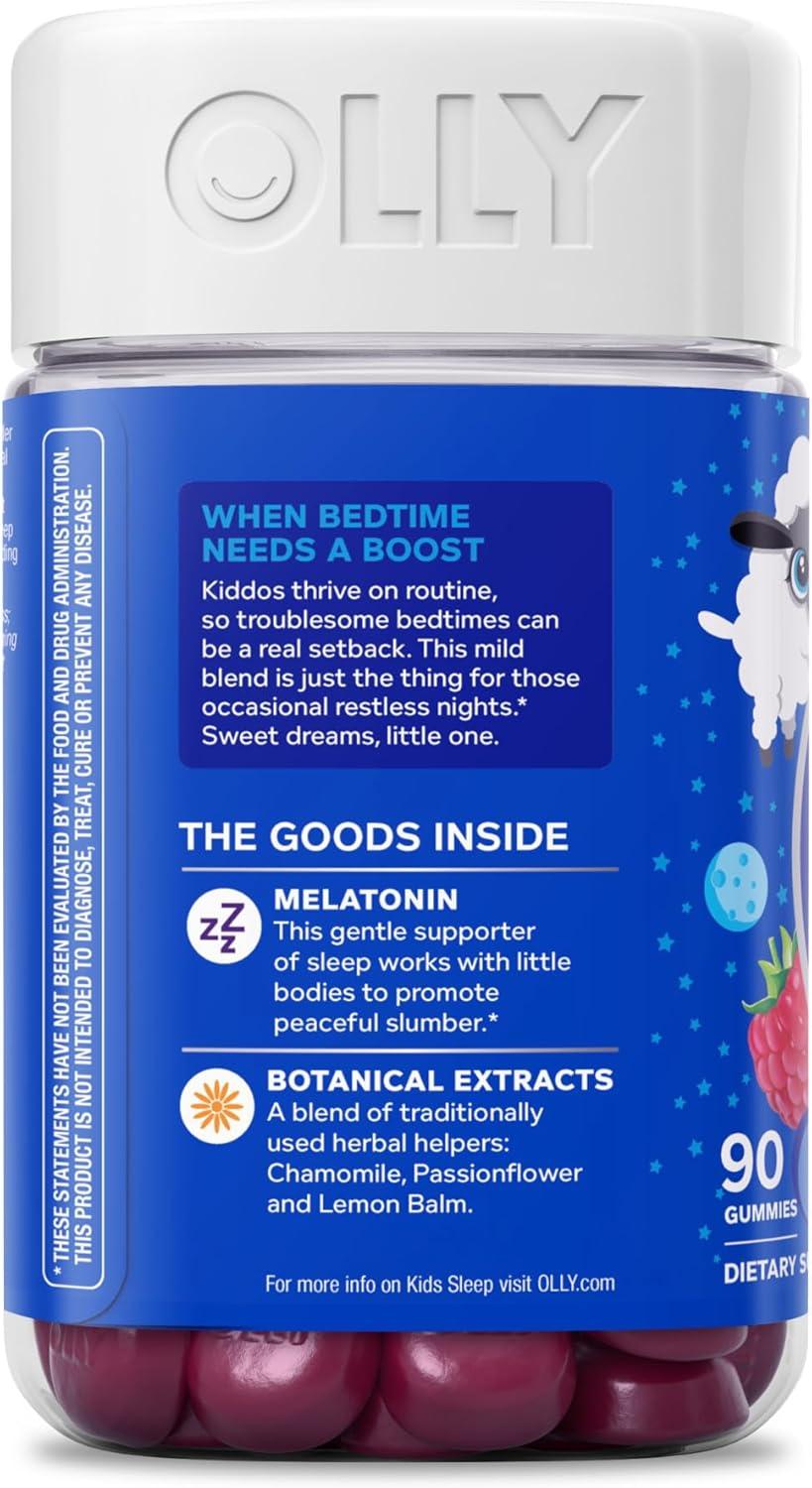 imageOLLY Kids Sleep Gummy Occasional Sleep Support 05mg Melatonin LTheanine Raspberry Flavored 50 or 25 Day Supply 50 CountBottle