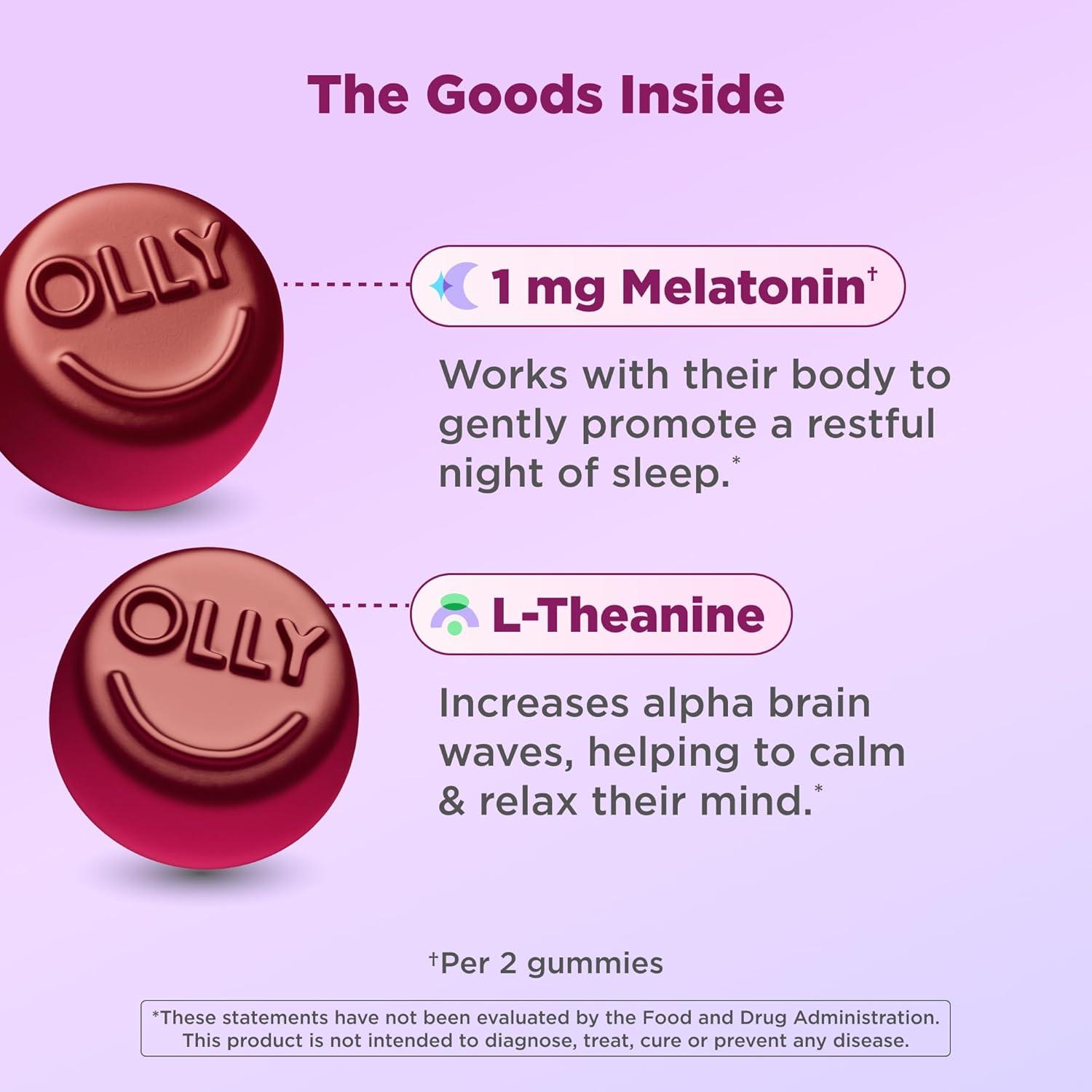 imageOLLY Kids Sleep Gummy Occasional Sleep Support 05mg Melatonin LTheanine Raspberry Flavored 50 or 25 Day Supply 50 CountBottle