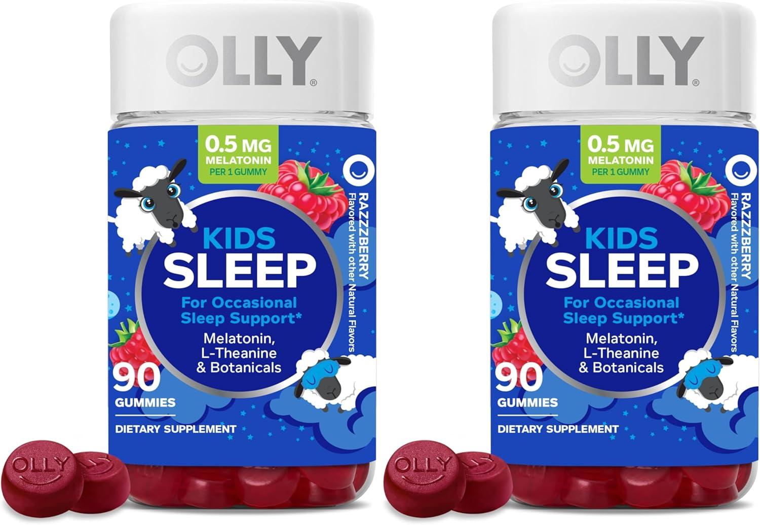 imageOLLY Kids Sleep Gummy Occasional Sleep Support 05mg Melatonin LTheanine Raspberry Flavored 50 or 25 Day Supply 50 CountBottle