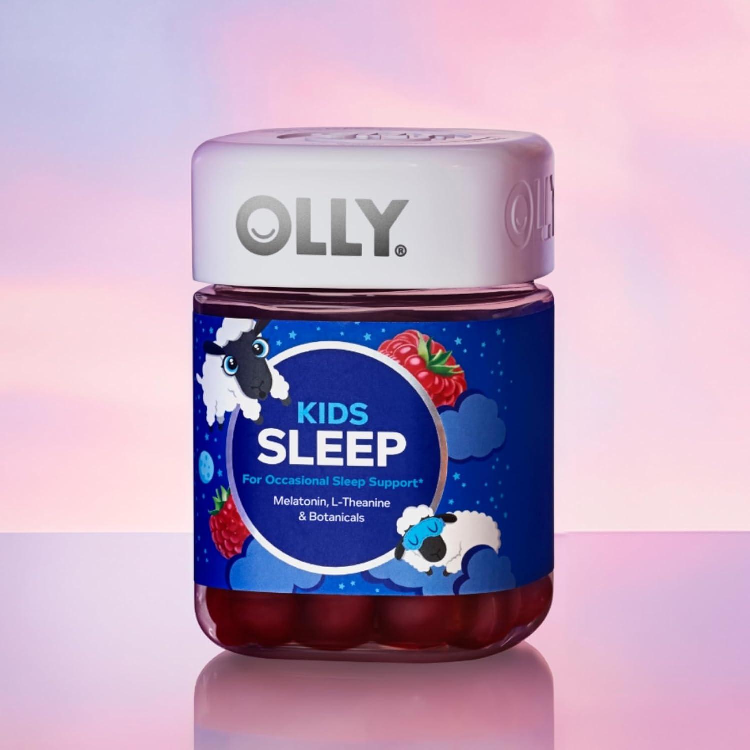 imageOLLY Kids Sleep Gummy Occasional Sleep Support 05mg Melatonin LTheanine Raspberry Flavored 50 or 25 Day Supply 50 CountBottle