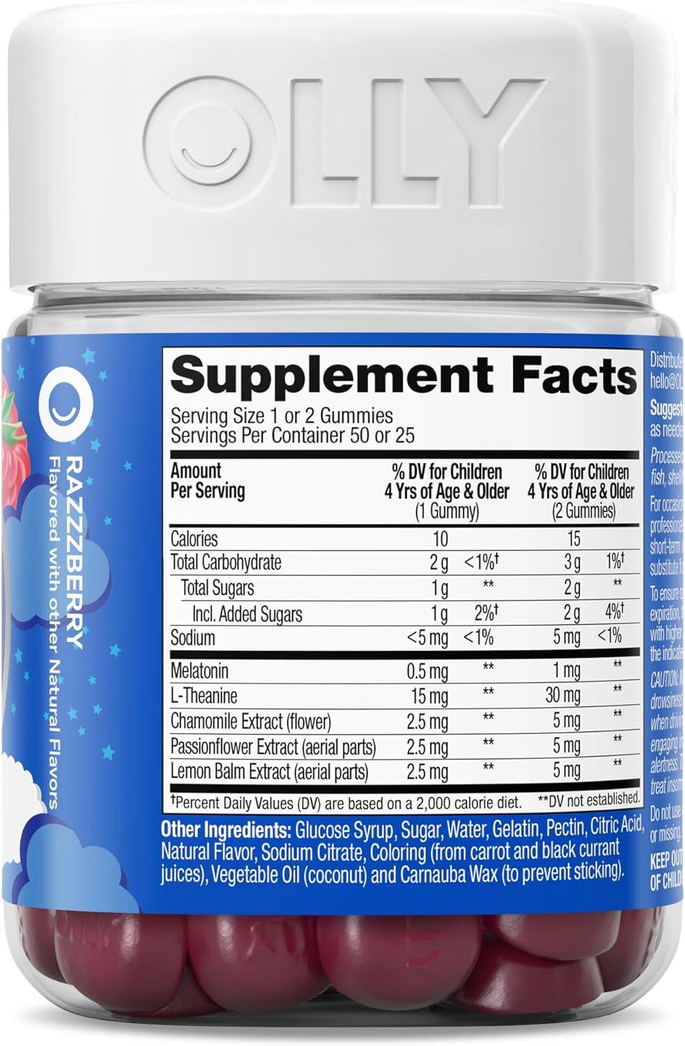 imageOLLY Kids Sleep Gummy Occasional Sleep Support 05mg Melatonin LTheanine Raspberry Flavored 50 or 25 Day Supply 50 CountBottle