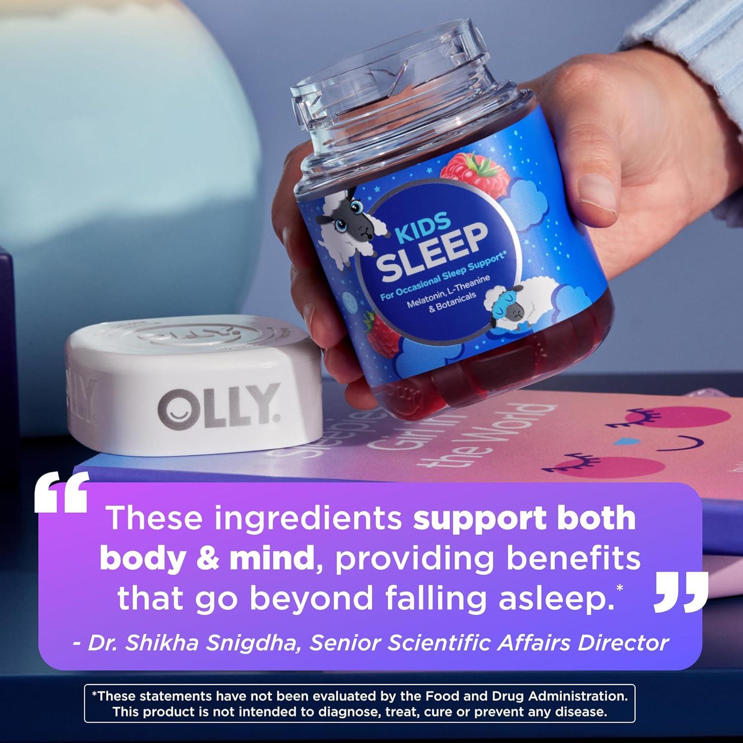 imageOLLY Kids Sleep Gummy Occasional Sleep Support 05mg Melatonin LTheanine Raspberry Flavored 50 or 25 Day Supply 50 CountBottle