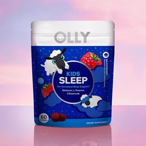 imageOLLY Kids Sleep Gummy Occasional Sleep Support 05mg Melatonin LTheanine Raspberry Flavored 50 or 25 Day Supply 50 CountPouch