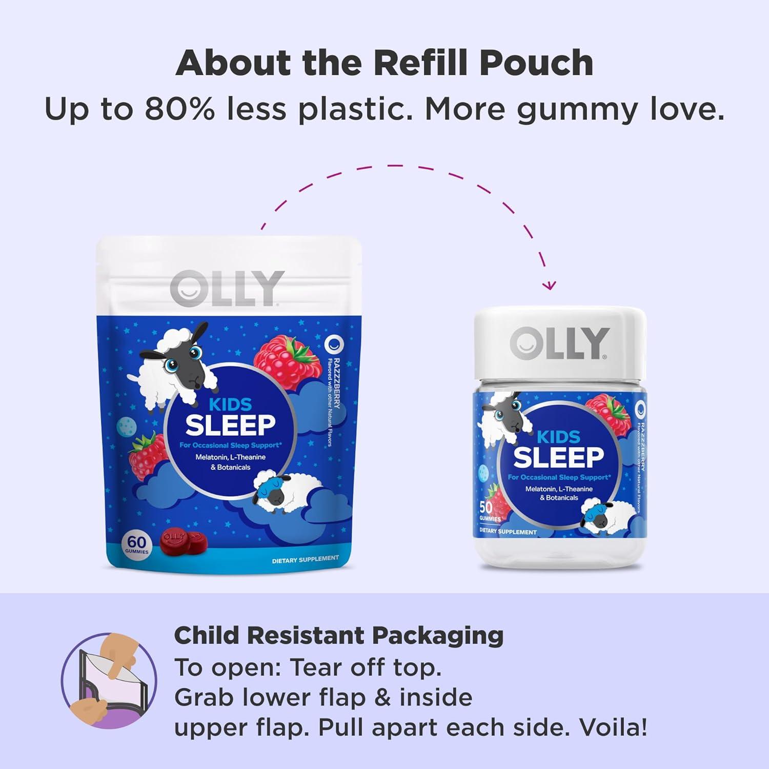 imageOLLY Kids Sleep Gummy Occasional Sleep Support 05mg Melatonin LTheanine Raspberry Flavored 50 or 25 Day Supply 50 CountPouch