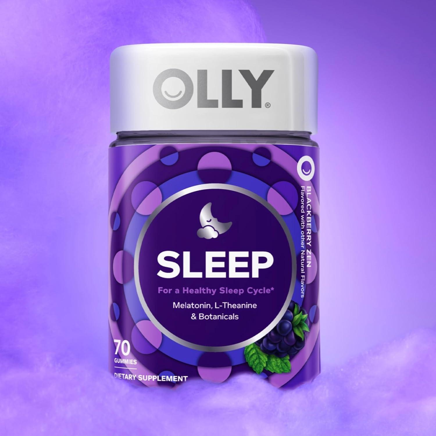 imageOLLY Max Strength Sleep Gummy 10mg Melatonin LTheanine Chamomile Lemon Balm Sugar Free Vegetarian Sleep Aid Strawberry 70 Count70 Count Pack of 2