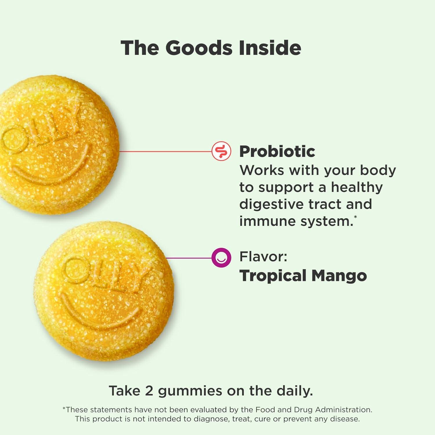 imageOLLY Probiotic Gummy Immune and Digestive Support 1 Billion CFUs Chewable Probiotic Supplement Mango 25 Day Supply 50 Count80 Count Pack of 1