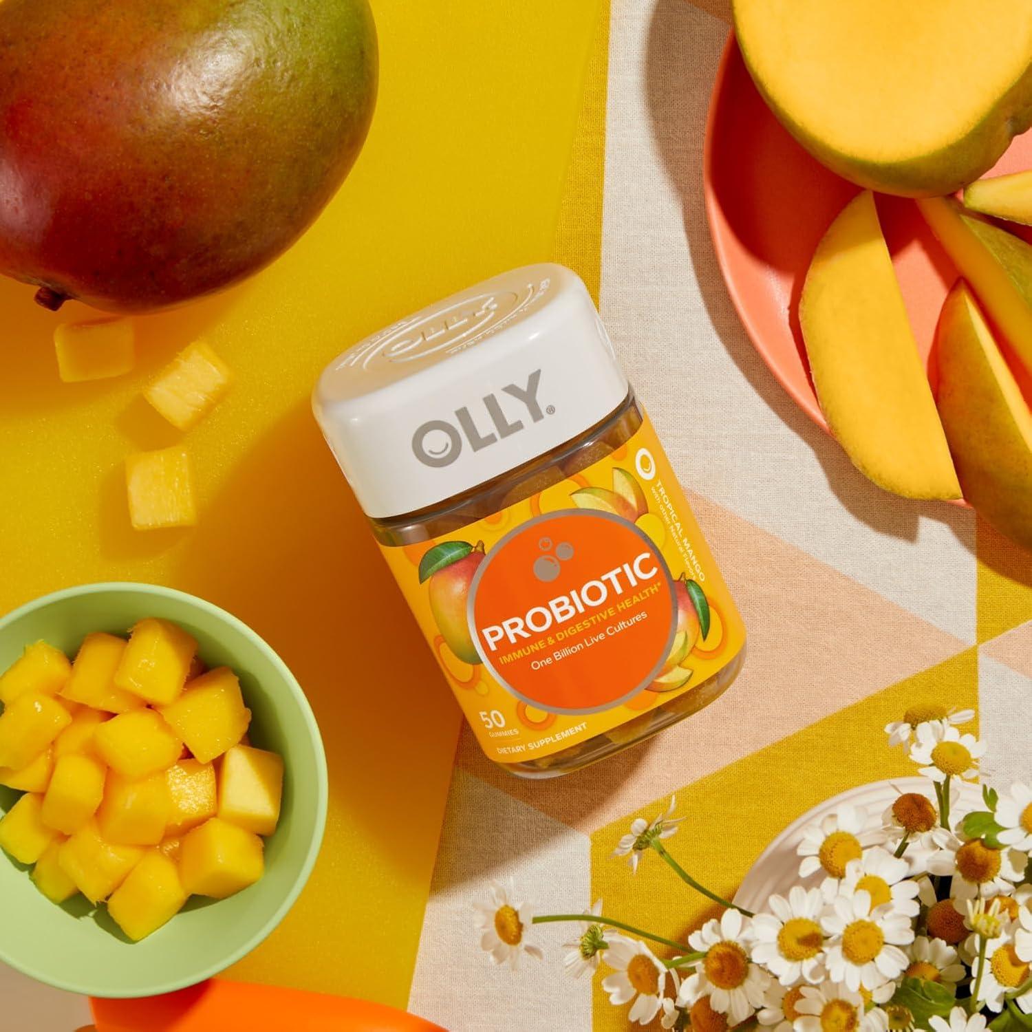 imageOLLY Probiotic Gummy Immune and Digestive Support 1 Billion CFUs Chewable Probiotic Supplement Mango 25 Day Supply 50 Count80 Count Pack of 2