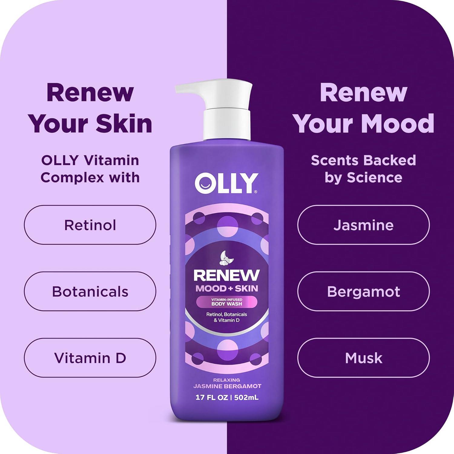 imageOLLY Renew Body Wash with Vitamin D Retinol amp Botanicals Nourishing Cleanser for Skin Barrier Repair Deep Hydration Jasmine Bergamot Scent 17oz