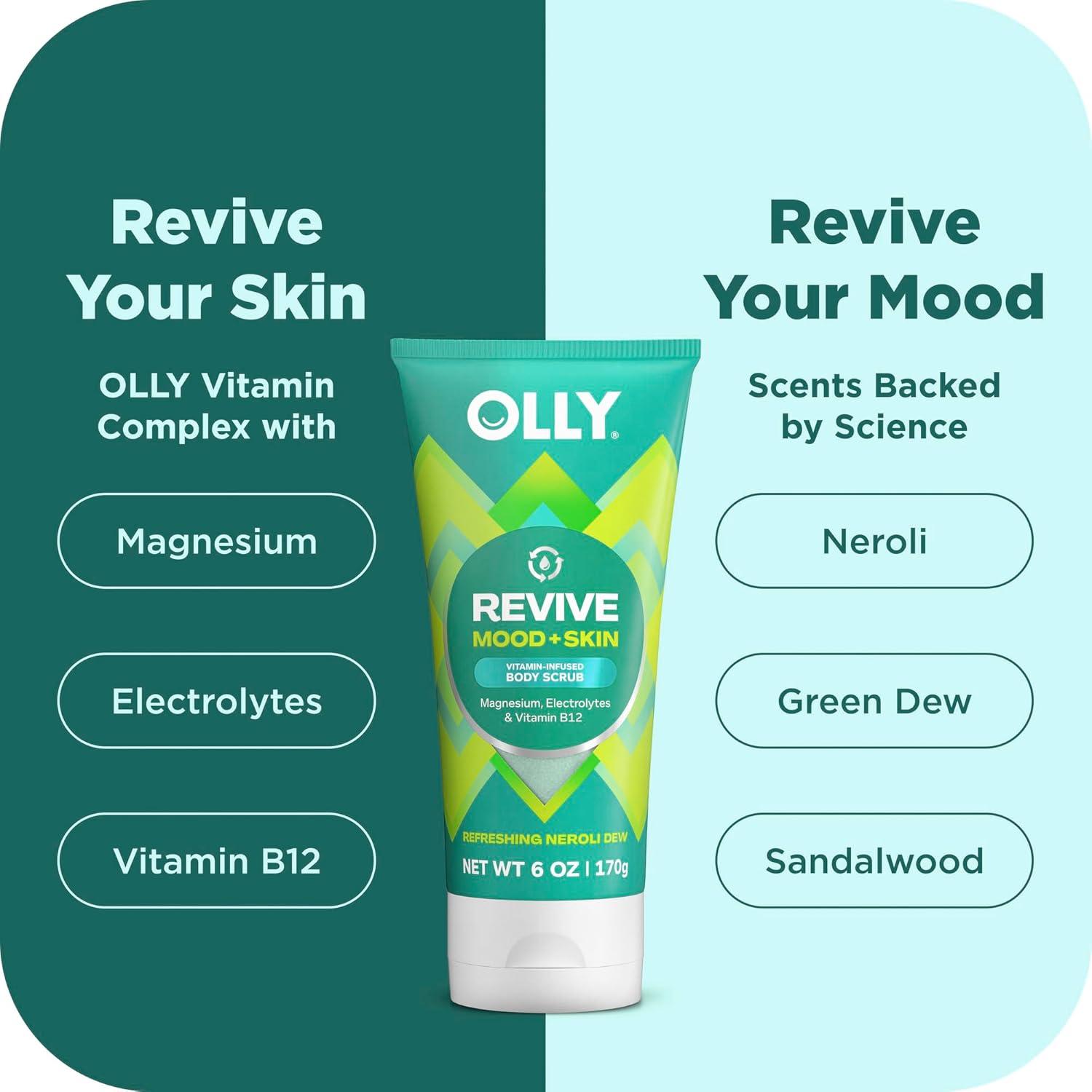 imageOLLY Revive Body Scrub with Magnesium Electrolytes amp Vitamin B12 Nourishing Cleanser for Skin Exfoliation Barrier Repair Refreshing Nerolidew Scent 6 oz
