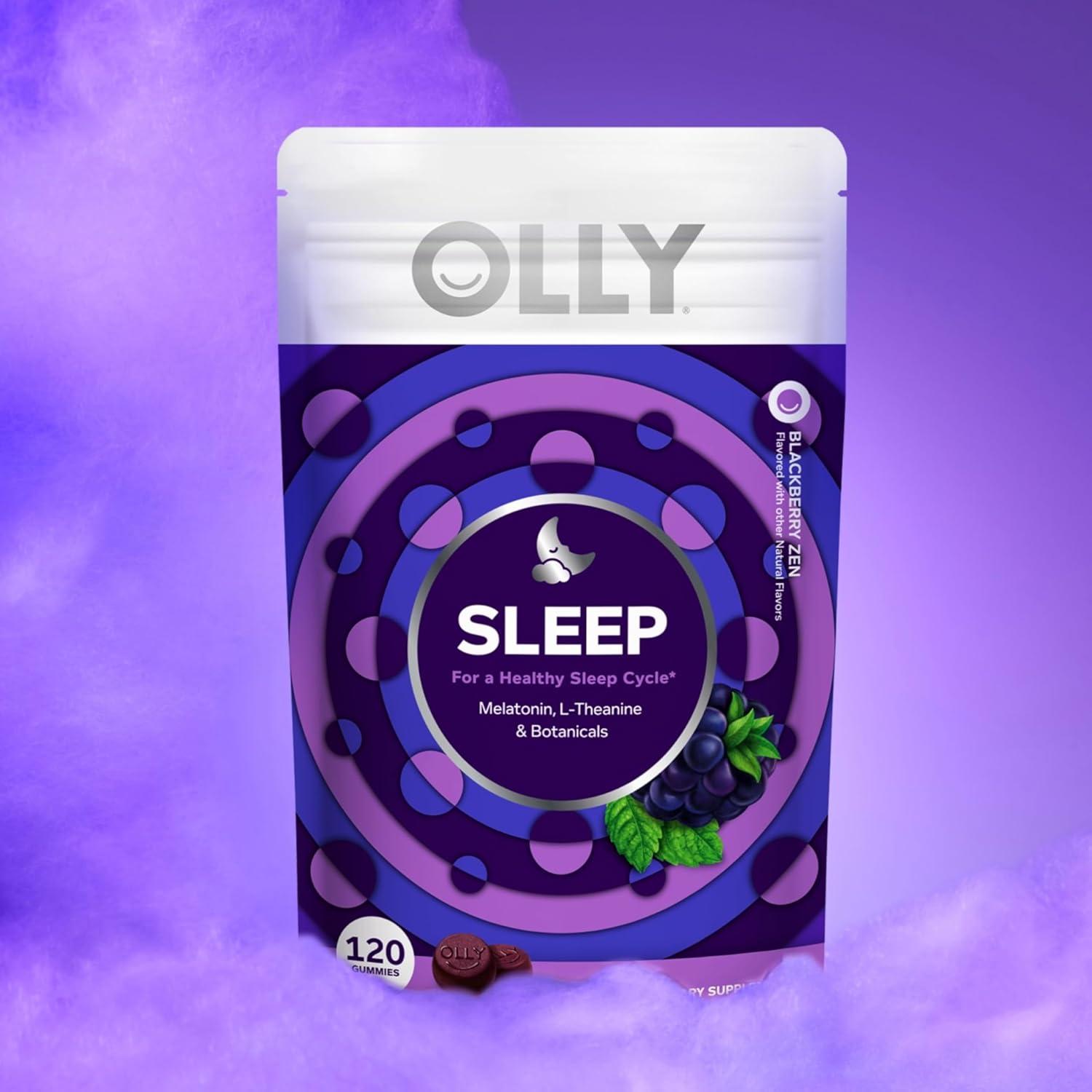imageOLLY Sleep Gummy Sleep Support Supplement 3 mg Melatonin LTheanine Chamomile and Lemon Balm Extracts BlackBerry Zen Flavor 60 Day Supply 120 Count120 Count Pack of 1