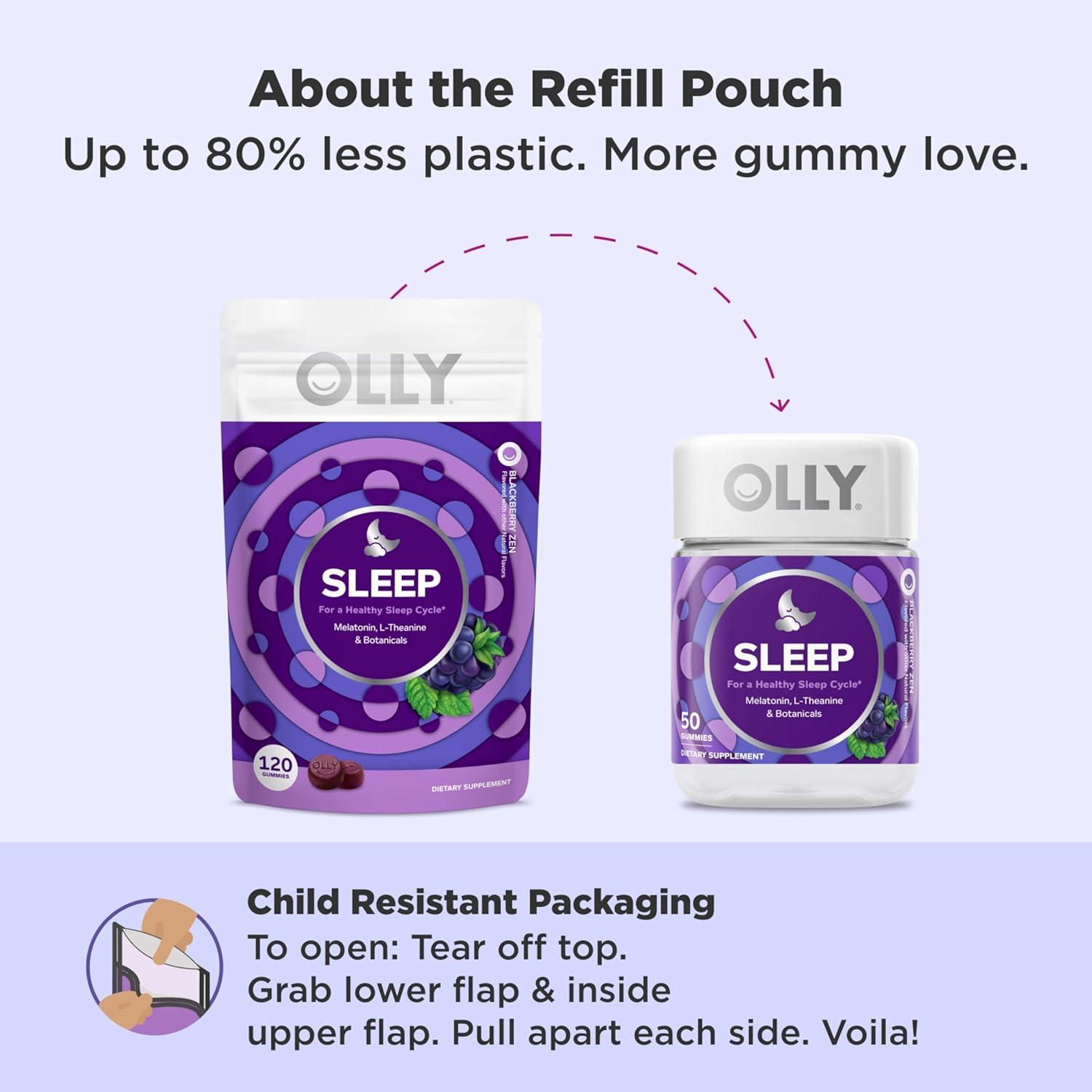imageOLLY Sleep Gummy Sleep Support Supplement 3 mg Melatonin LTheanine Chamomile and Lemon Balm Extracts BlackBerry Zen Flavor 60 Day Supply 120 Count120 Count Pack of 1