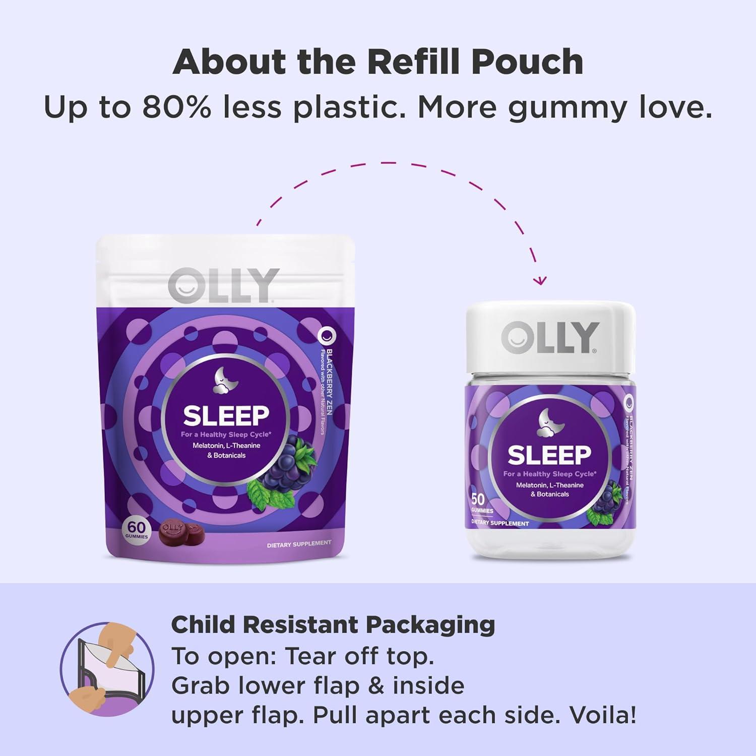 imageOLLY Sleep Gummy Sleep Support Supplement 3 mg Melatonin LTheanine Chamomile and Lemon Balm Extracts BlackBerry Zen Flavor 60 Day Supply 120 Count60 Count Pack of 1