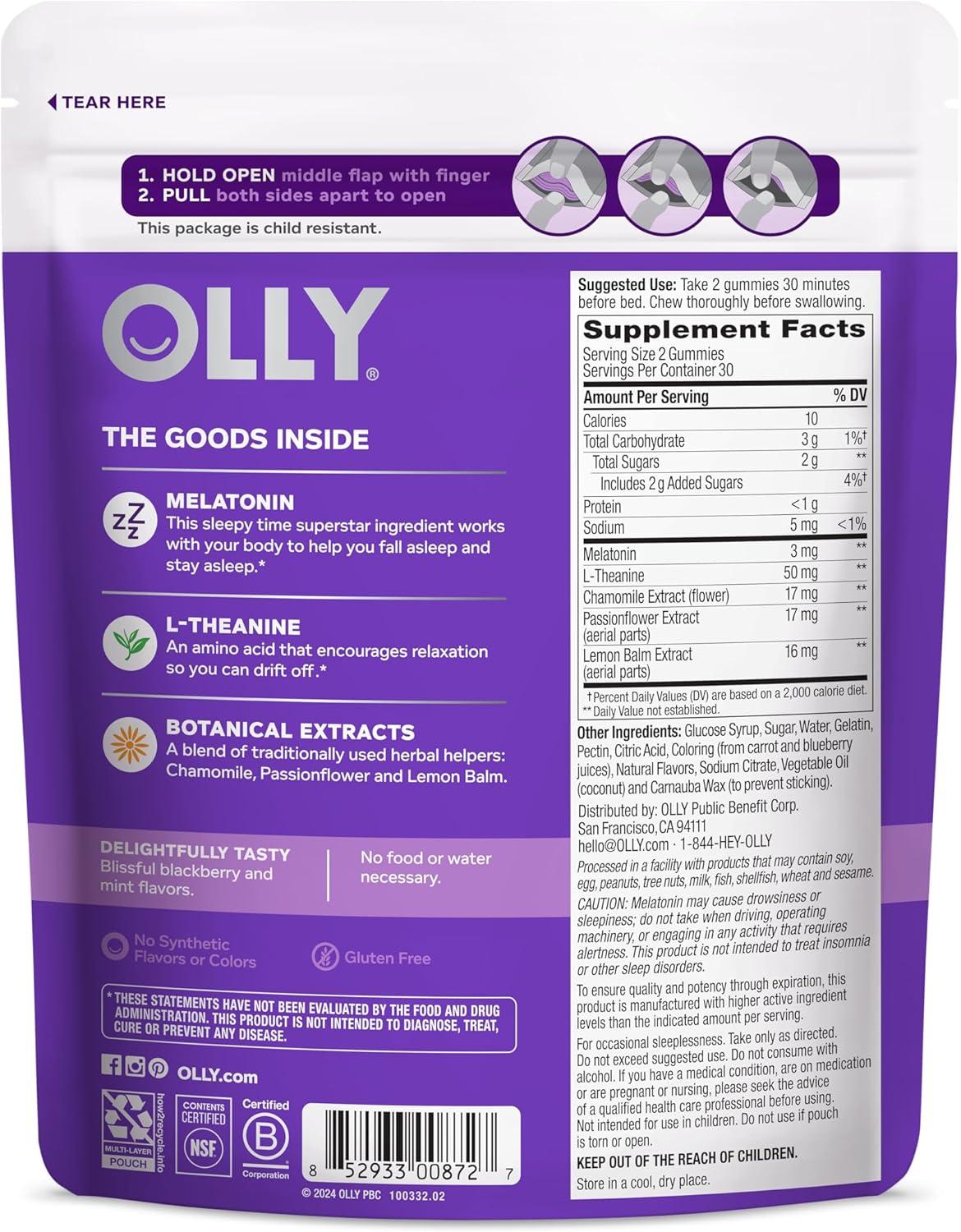 imageOLLY Sleep Gummy Sleep Support Supplement 3 mg Melatonin LTheanine Chamomile and Lemon Balm Extracts BlackBerry Zen Flavor 60 Day Supply 120 Count60 Count Pack of 1