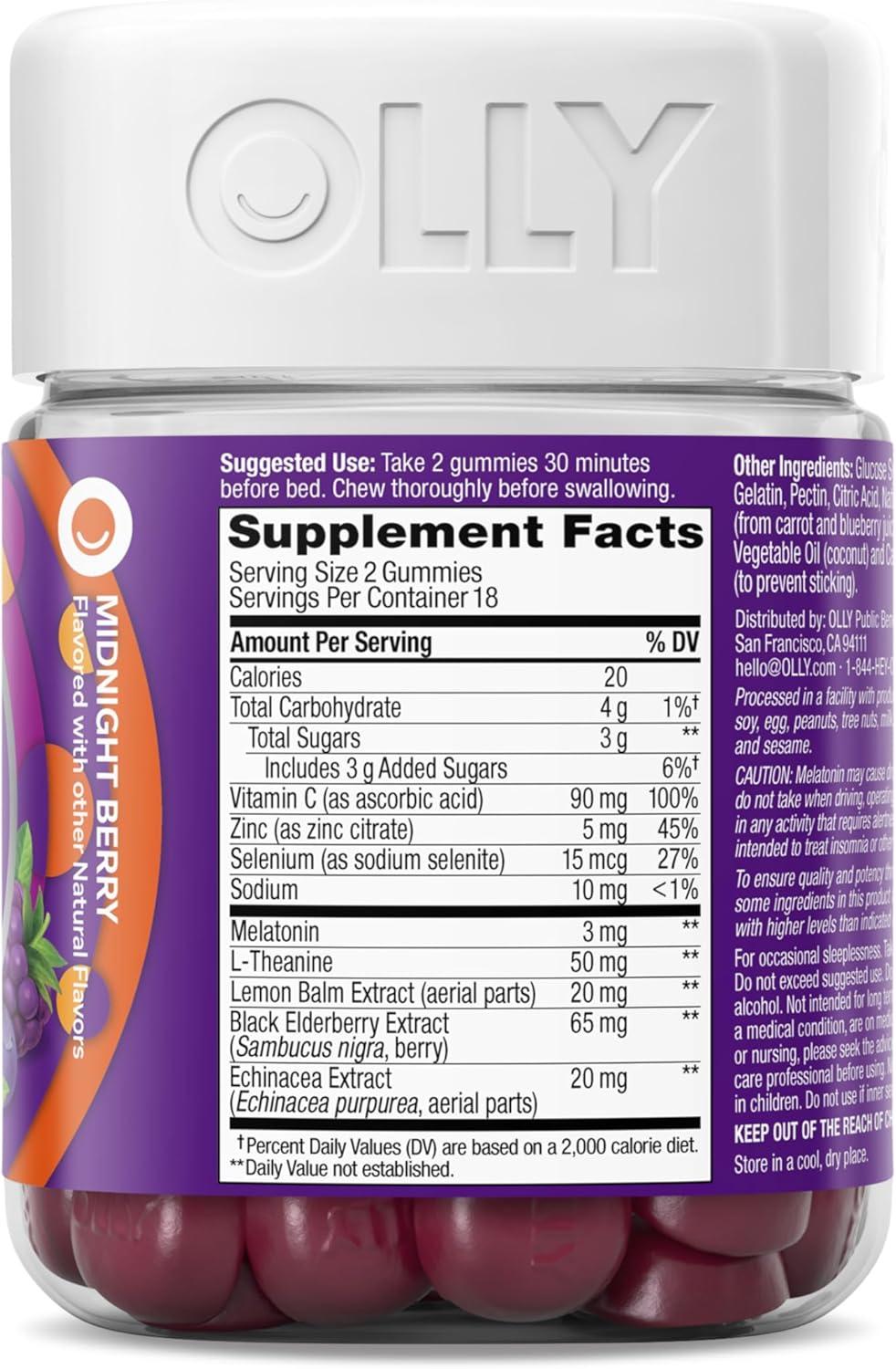 imageOLLY Sleep Immunity Melatonin Gummy Vitamin C Zinc Echinacea 3mg Melatonin Immune and Sleep Support Berry 3636 Count Pack of 1