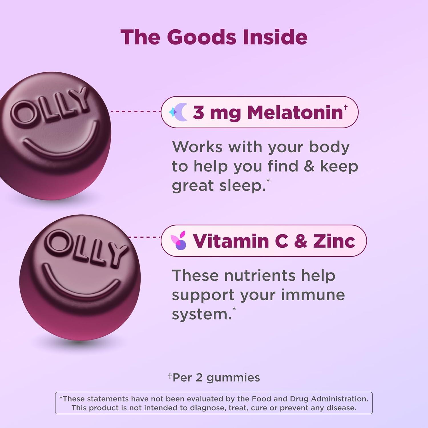 imageOLLY Sleep Immunity Melatonin Gummy Vitamin C Zinc Echinacea 3mg Melatonin Immune and Sleep Support Berry 3636 Count Pack of 1