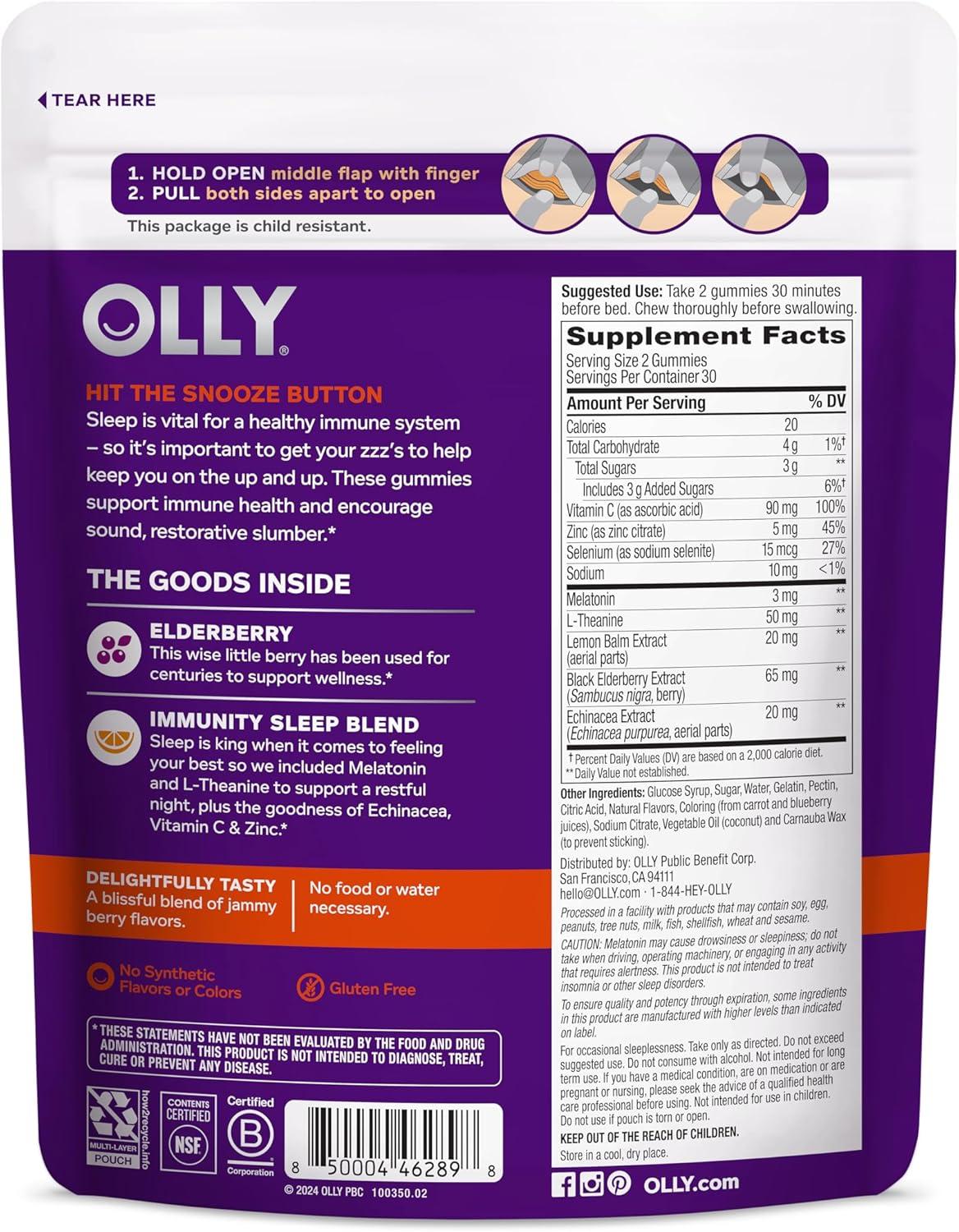 imageOLLY Sleep Immunity Melatonin Gummy Vitamin C Zinc Echinacea 3mg Melatonin Immune and Sleep Support Berry 3660 Count Pack of 1