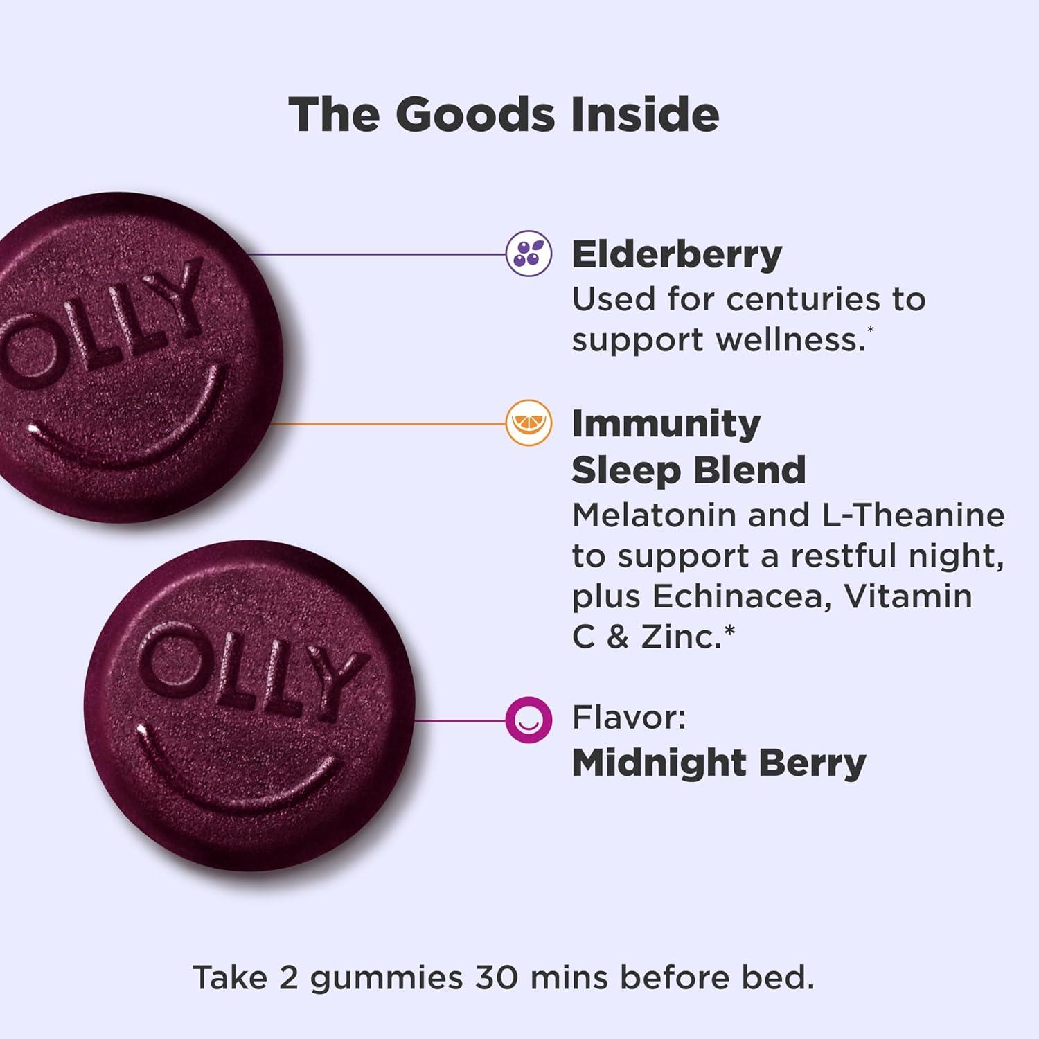 imageOLLY Sleep Immunity Melatonin Gummy Vitamin C Zinc Echinacea 3mg Melatonin Immune and Sleep Support Berry 3660 Count Pack of 1