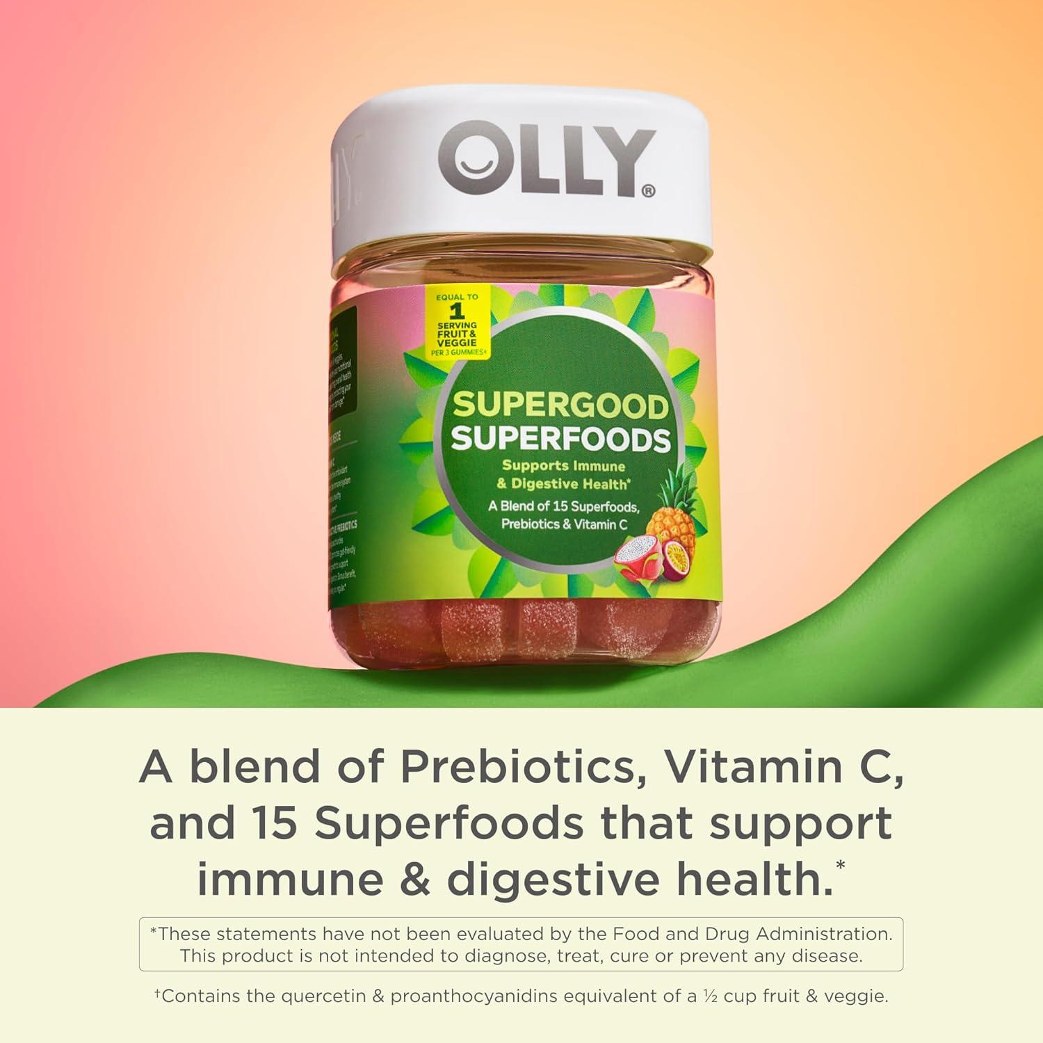 imageOLLY Supergood Superfoods Gummies Supports Immune System amp Digestive Health 15 Superfoods Prebiotics Vitamin C Tropical Bliss Flavor 20 Day Supply 60 Count