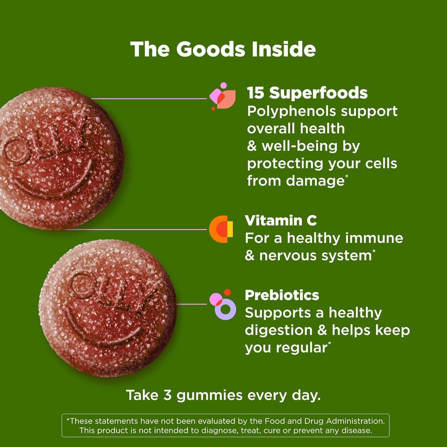 imageOLLY Supergood Superfoods Gummies Supports Immune System amp Digestive Health 15 Superfoods Prebiotics Vitamin C Tropical Bliss Flavor 20 Day Supply 60 Count