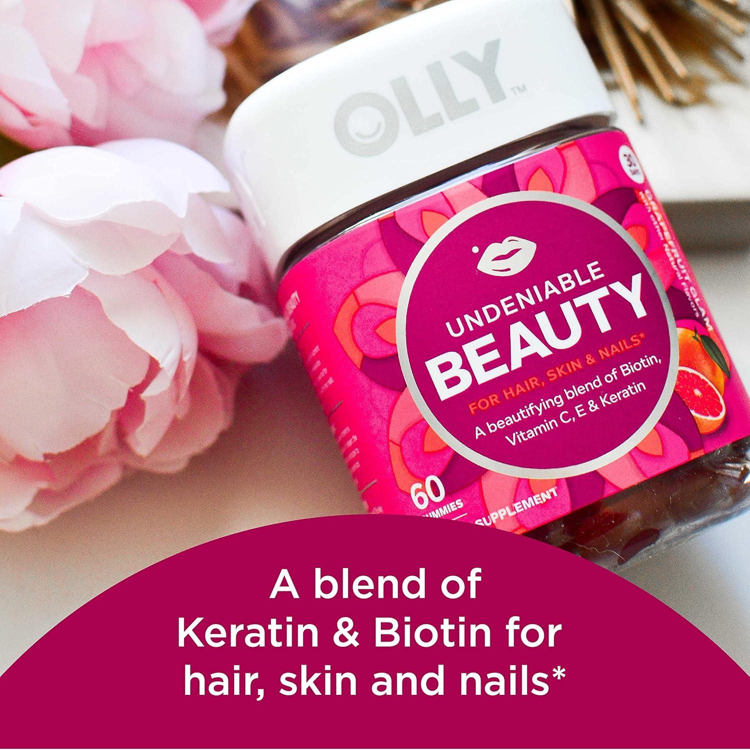 imageOLLY Undeniable Beauty Gummy for Hair Skin Nails Biotin Vitamin C Keratin Chewable Supplement Grapefruit 30 Day Supply 120 Count