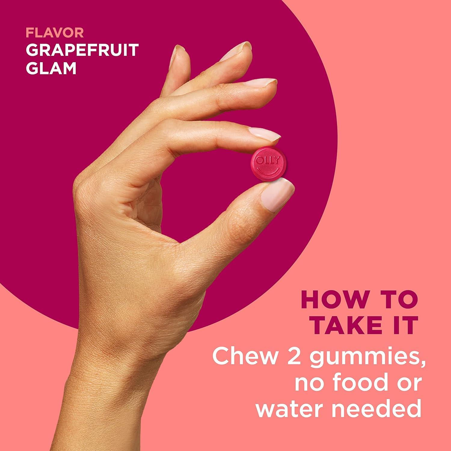 imageOLLY Undeniable Beauty Gummy for Hair Skin Nails Biotin Vitamin C Keratin Chewable Supplement Grapefruit 30 Day Supply 120 Count