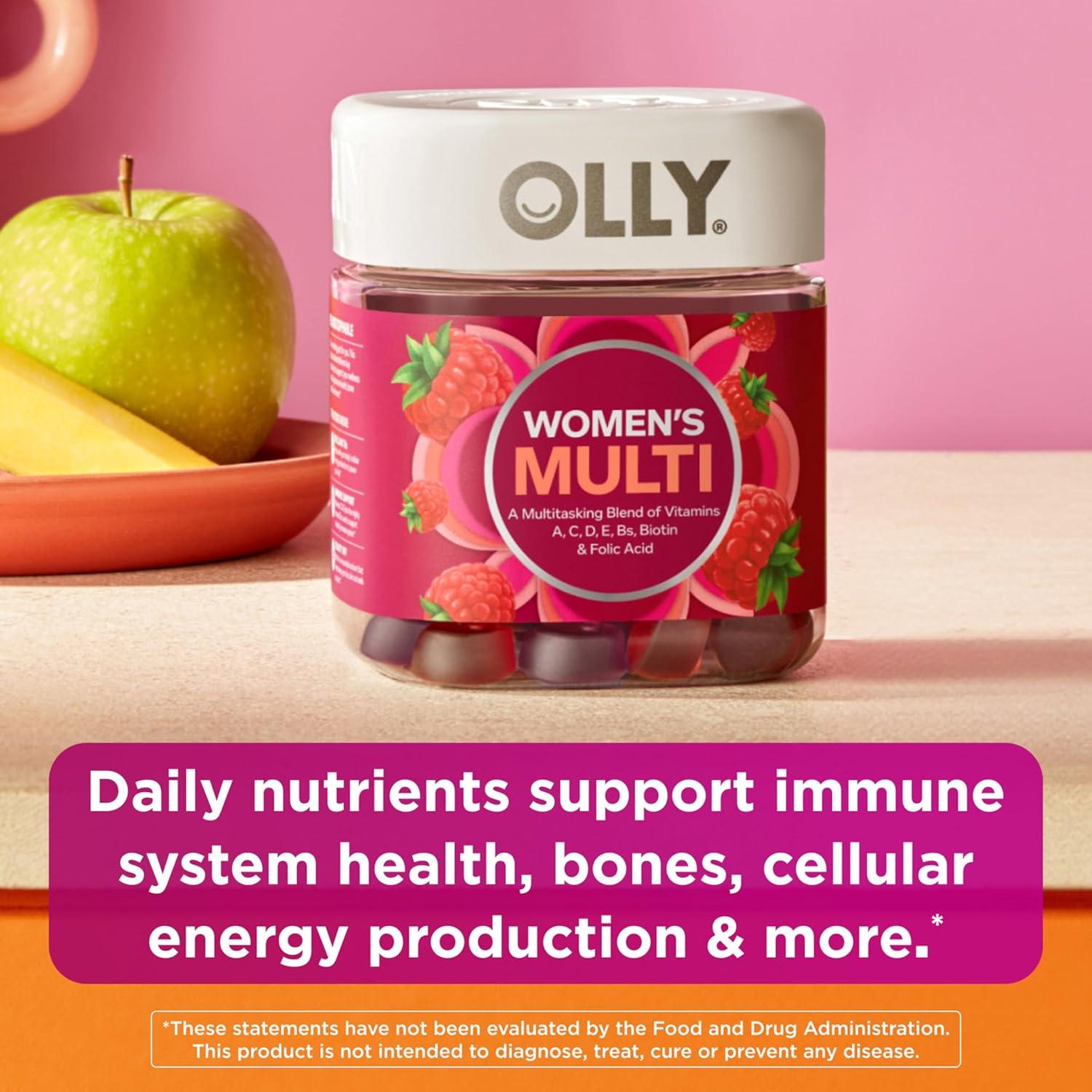 imageOLLY Womens Multivitamin Gummy Womens Overall Wellness Vitamins A C D E Biotin Folic Acid Adult Chewable Supplement Berry Flavored 45 Day Supply 90 CountBerry