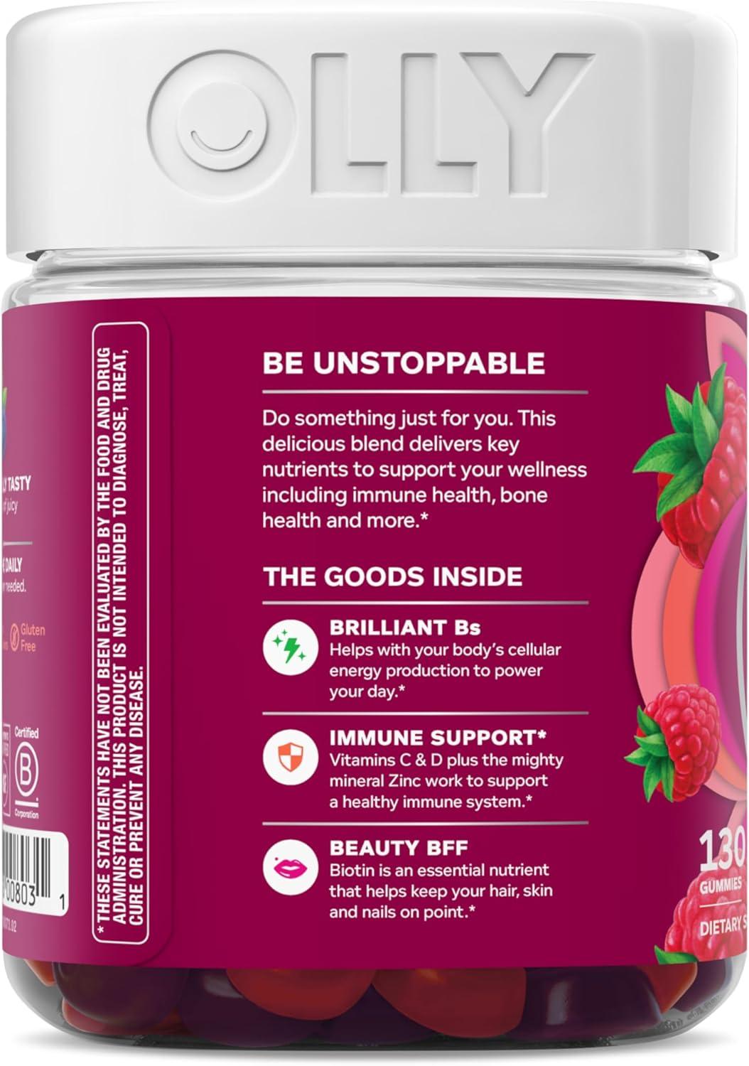 imageOLLY Womens Multivitamin Gummy Womens Overall Wellness Vitamins A C D E Biotin Folic Acid Adult Chewable Supplement Berry Flavored 45 Day Supply 90 CountBerry