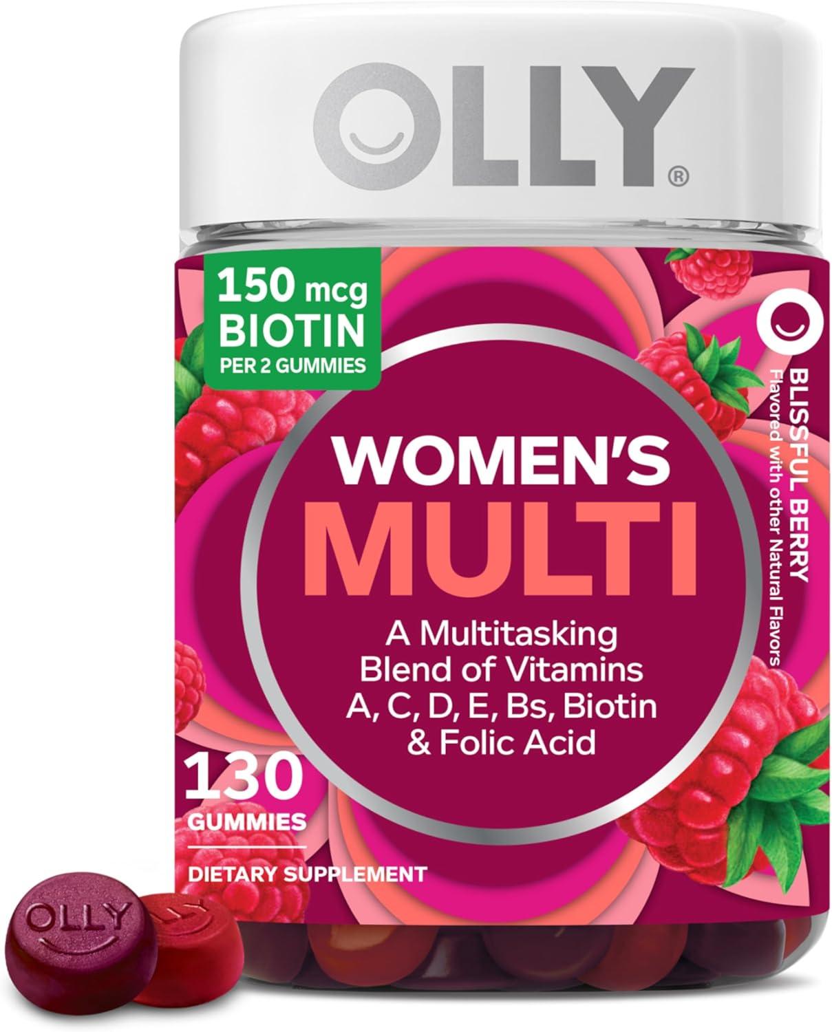 imageOLLY Womens Multivitamin Gummy Womens Overall Wellness Vitamins A C D E Biotin Folic Acid Adult Chewable Supplement Berry Flavored 45 Day Supply 90 CountBerry