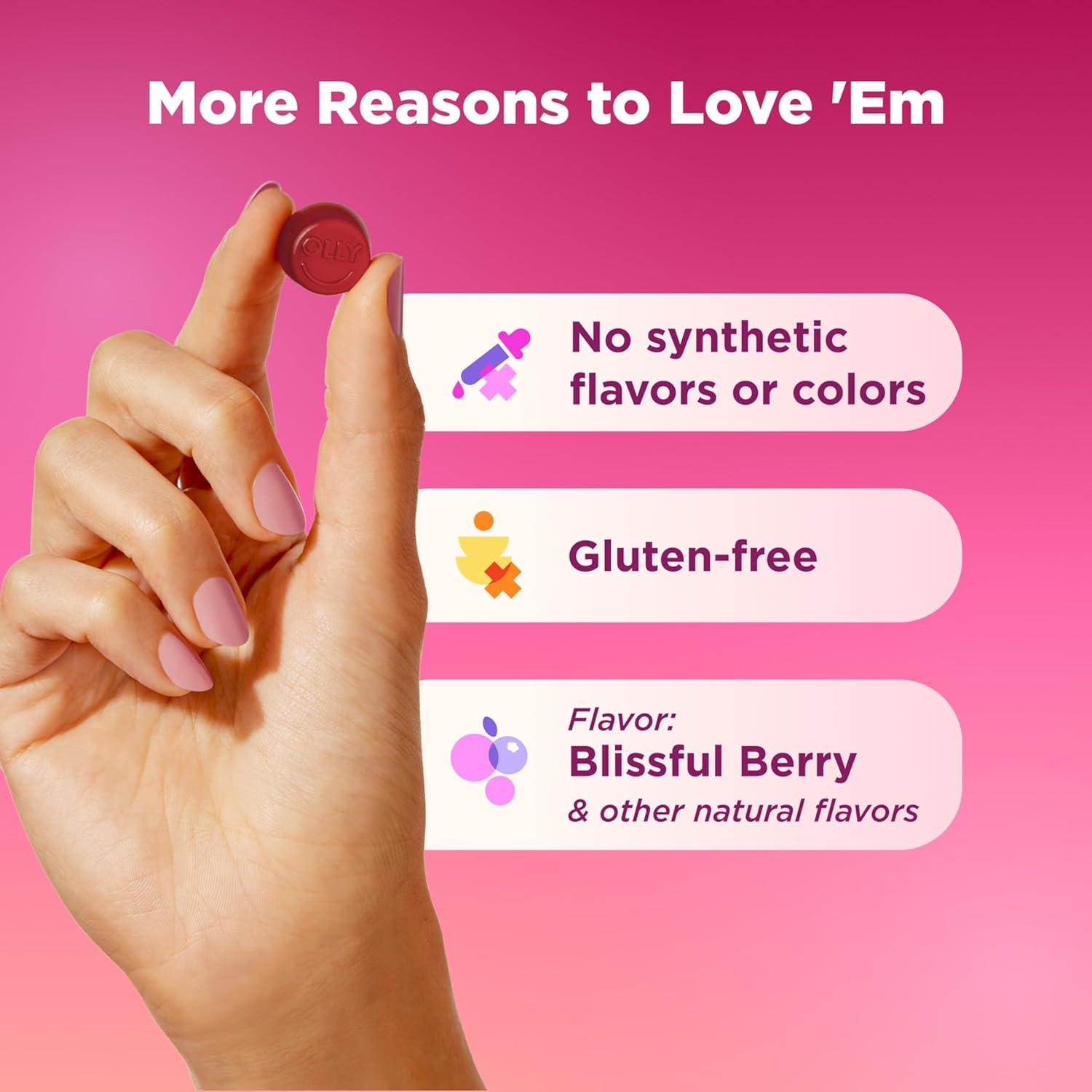 imageOLLY Womens Multivitamin Gummy Womens Overall Wellness Vitamins A C D E Biotin Folic Acid Adult Chewable Supplement Berry Flavored 45 Day Supply 90 CountBerry