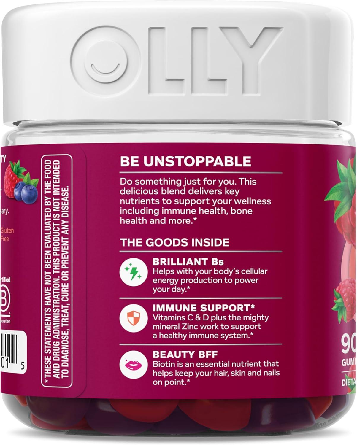 imageOLLY Womens Multivitamin Gummy Womens Overall Wellness Vitamins A C D E Biotin Folic Acid Adult Chewable Supplement Berry Flavored 45 Day Supply 90 CountBerry