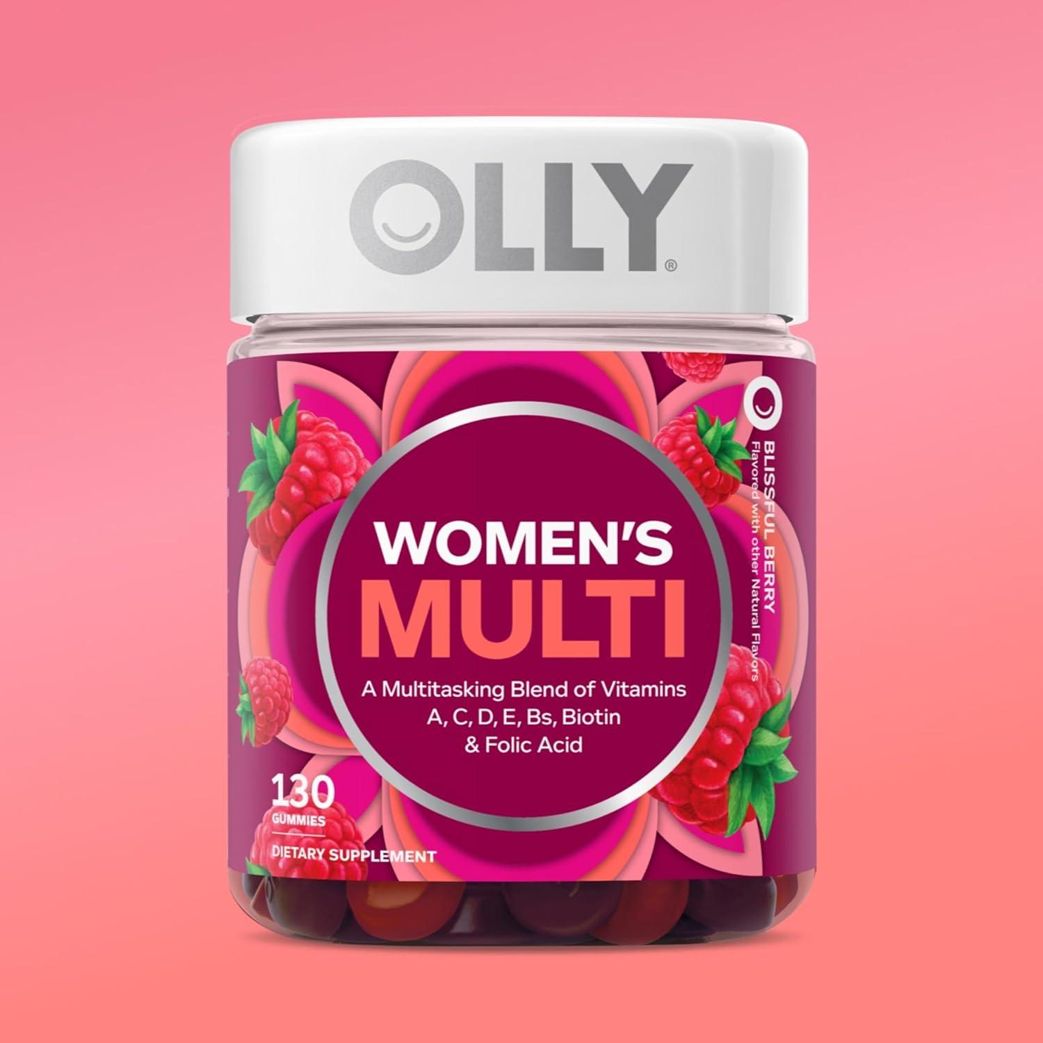 imageOLLY Womens Multivitamin Gummy Womens Overall Wellness Vitamins A C D E Biotin Folic Acid Adult Chewable Supplement Berry Flavored 45 Day Supply 90 CountBerry