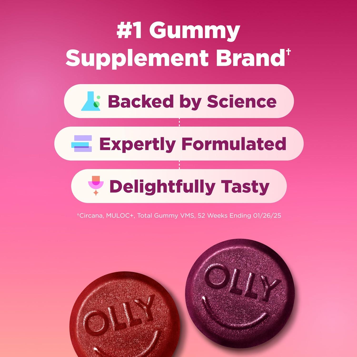 imageOLLY Womens Multivitamin Gummy Womens Overall Wellness Vitamins A C D E Biotin Folic Acid Adult Chewable Supplement Berry Flavored 45 Day Supply 90 CountBerry