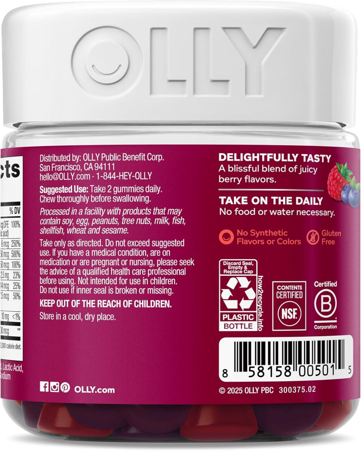 imageOLLY Womens Multivitamin Gummy Womens Overall Wellness Vitamins A C D E Biotin Folic Acid Adult Chewable Supplement Berry Flavored 45 Day Supply 90 CountBerry