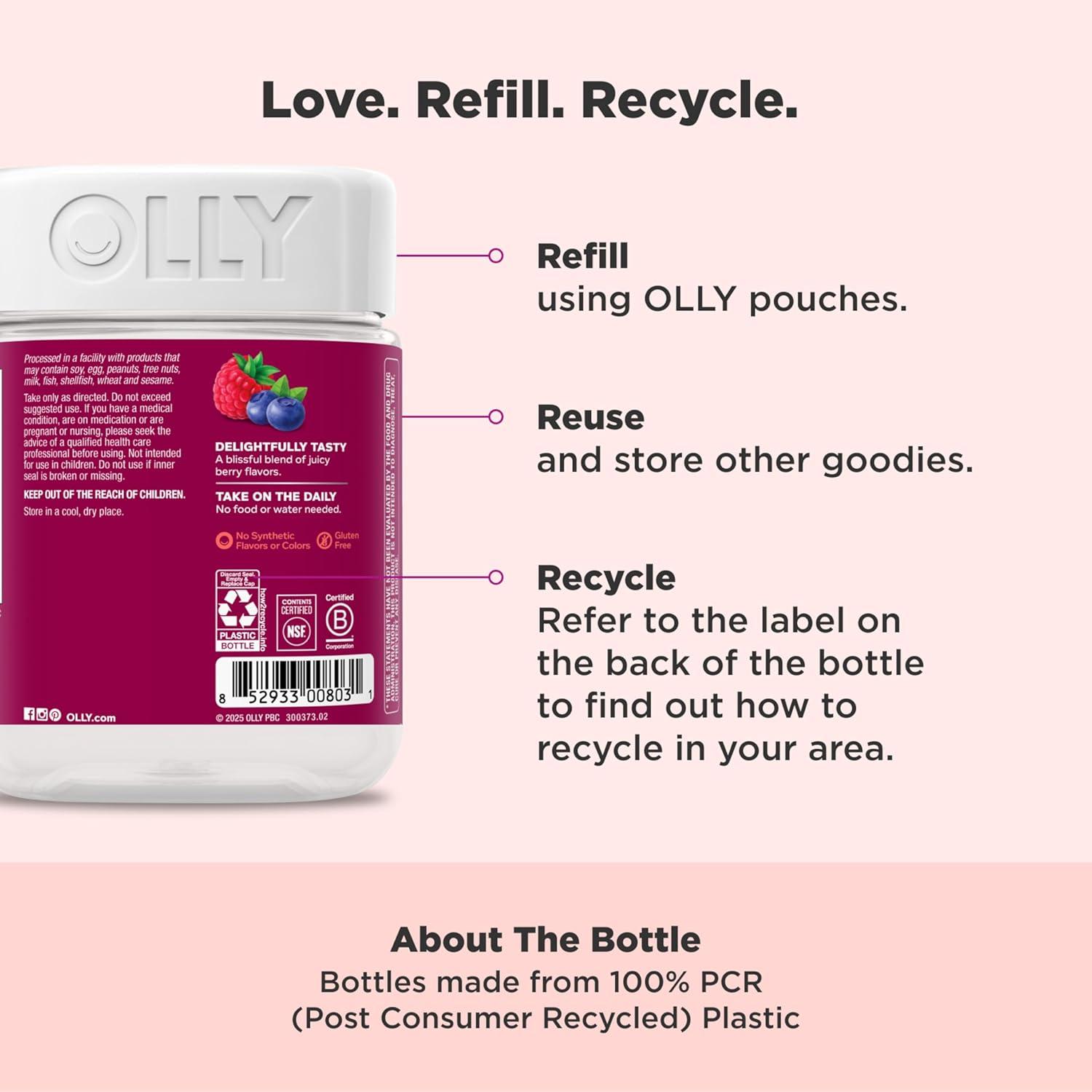imageOLLY Womens Multivitamin Gummy Womens Overall Wellness Vitamins A C D E Biotin Folic Acid Adult Chewable Supplement Berry Flavored 45 Day Supply 90 CountBerry