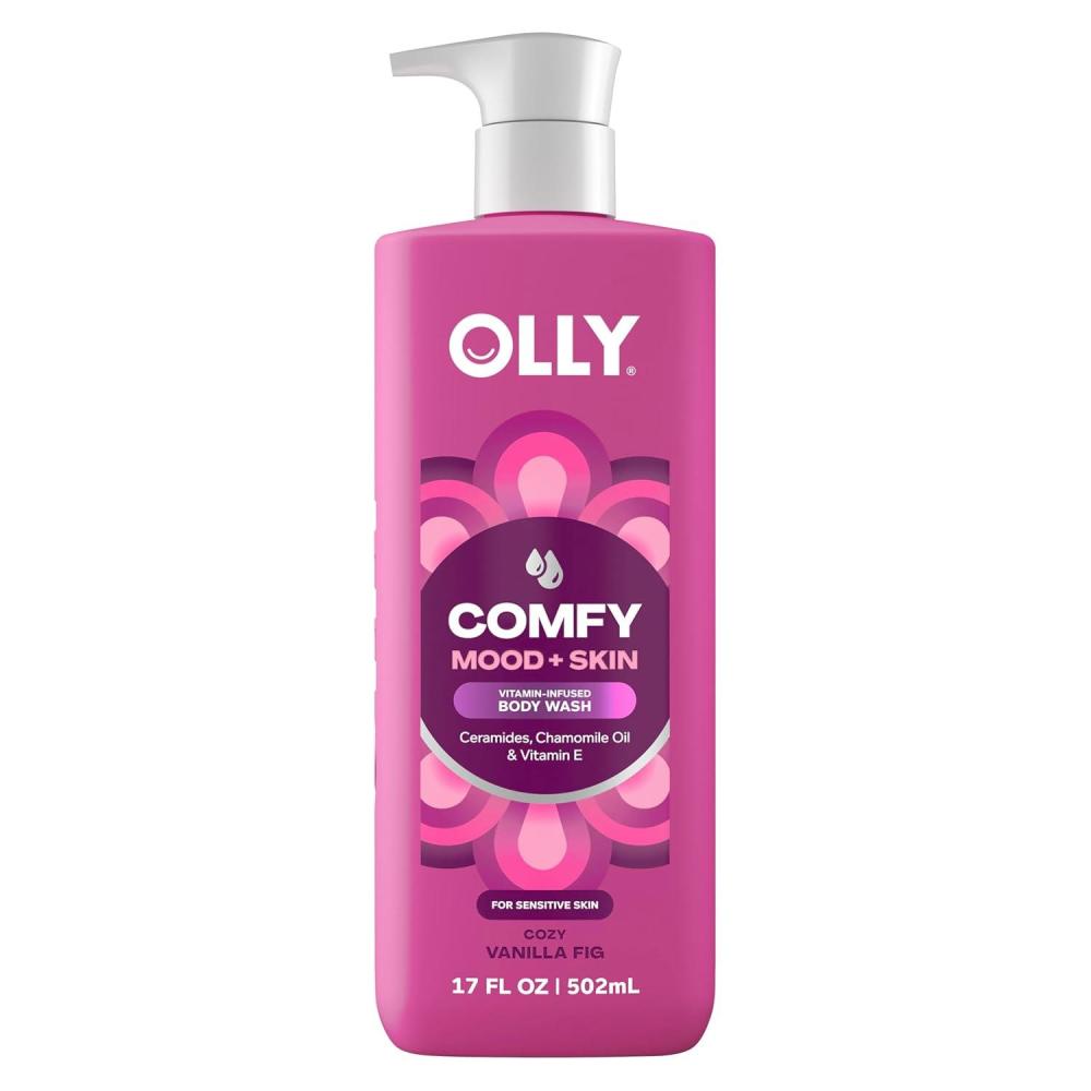 imageOLLY Body Wash Comfy Mood Skin with ceramides chamomile oil amp vitamin E to Hydrate amp Nourish Skin Cozy Vanilla amp Fig Scent 17 Fl Oz