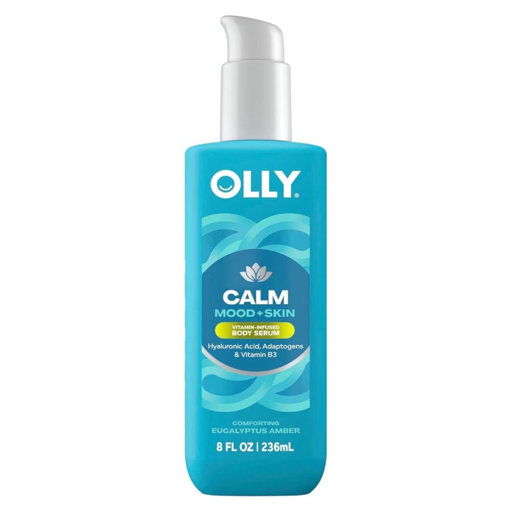 imageOLLY Calm Body LotionSerum with Hyaluronic Acid Adaptogens amp Vitamin B3 Nourishing Cleanser for Skin Barrier Repair Deep Hydration Eucalyptus Amber Scent 8oz