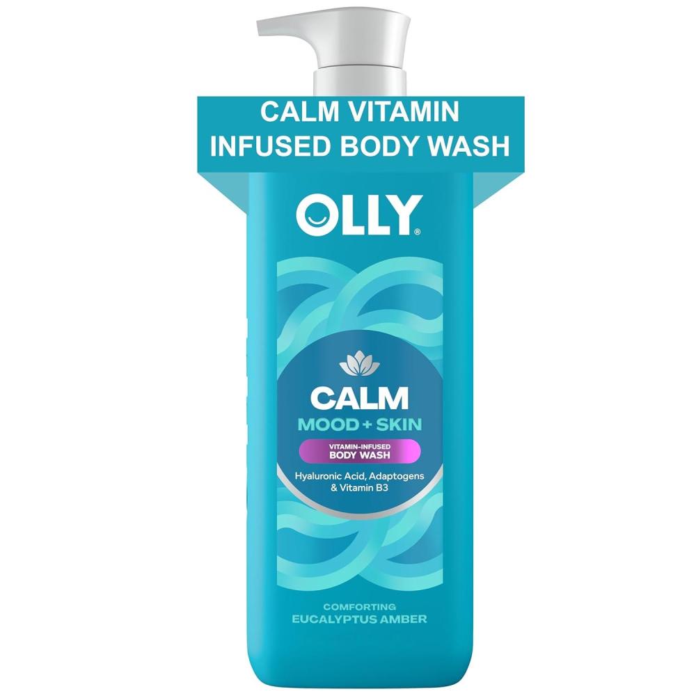 imageOLLY Calm Body Wash with Hyaluronic Acid Adaptogens amp Vitamin B3 Nourishing Cleanser for Skin Barrier Repair Deep Hydration Eucalyptus Amber Scent 17oz