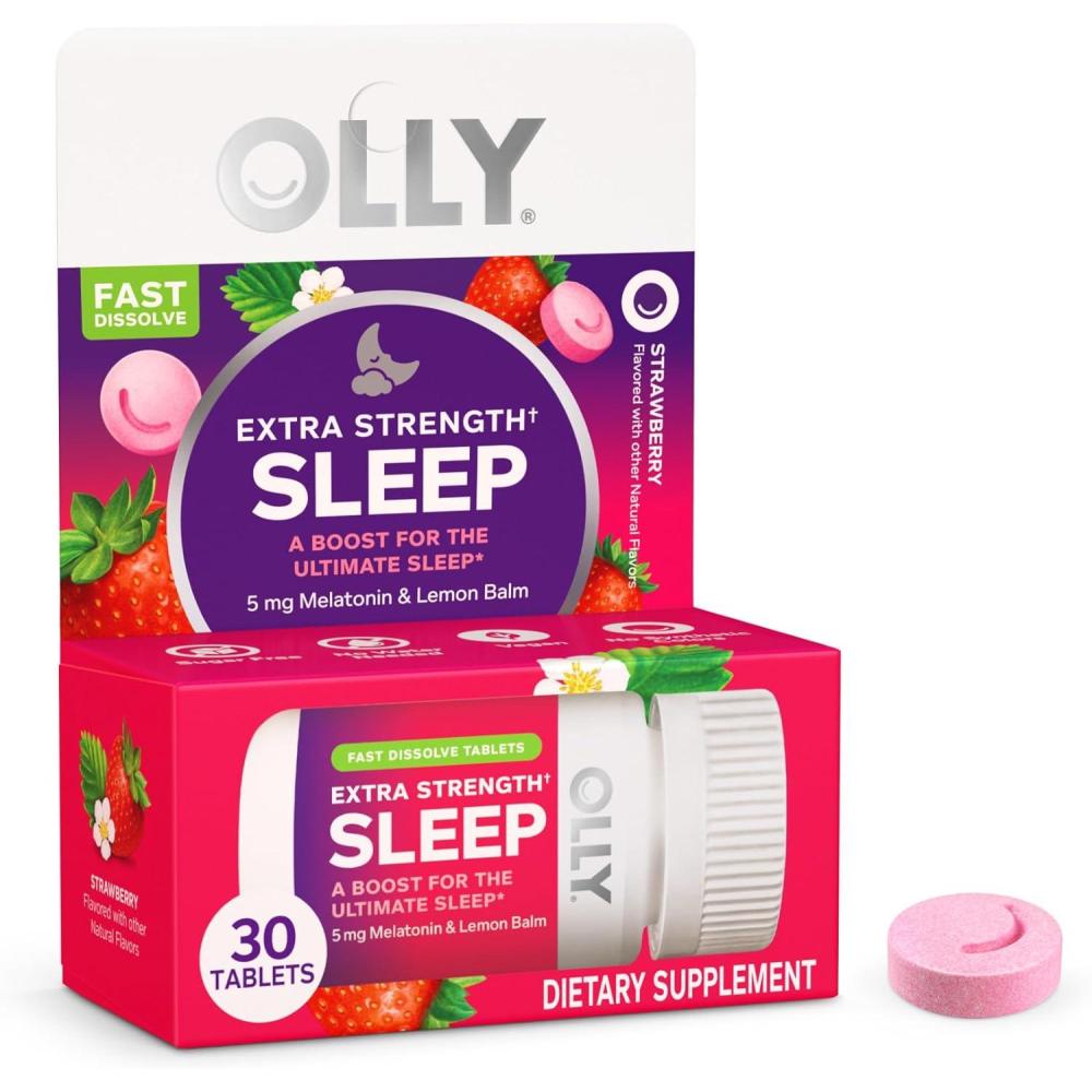 imageOLLY Extra Strength Sleep Fast Dissolve Tablets 5mg Melatonin Vegan Strawberry 30ct30 Count Pack of 1