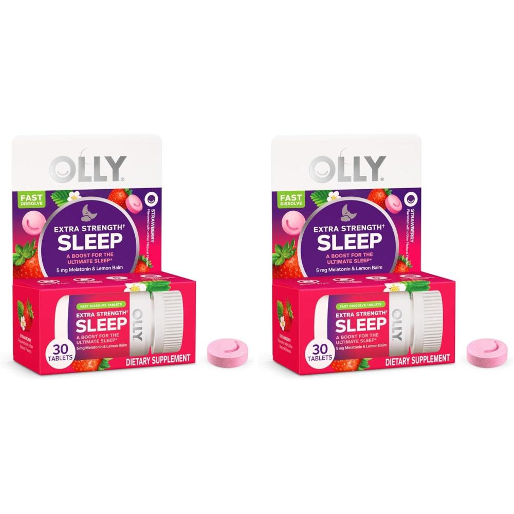 imageOLLY Extra Strength Sleep Fast Dissolve Tablets 5mg Melatonin Vegan Strawberry 30ct30 Count Pack of 2