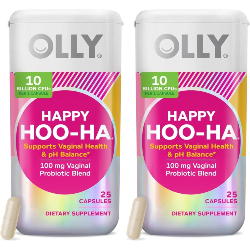 imageOLLY Happy HooHa Capsules Probiotics for Women or People wth Vaginas Vaginal Health and pH Balance 10 Billion CFU Gluten Free 25 Count25 Count Pack of 2