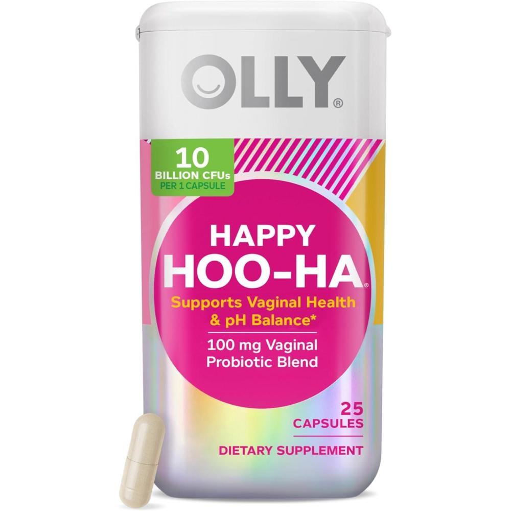 imageOLLY Happy HooHa Capsules Probiotics for Women or People wth Vaginas Vaginal Health and pH Balance 10 Billion CFU Gluten Free 25 Count25 Count Pack of 1