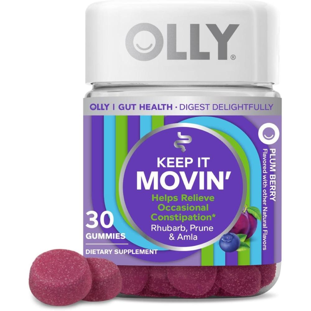 imageOLLY Keep it Movin Gummy Supplement Occasional Constipation Support Rhubarb Prune Amla Extracts Plum Berry Flavored 15 Day Supply 30 Count30 Count Pack of 1