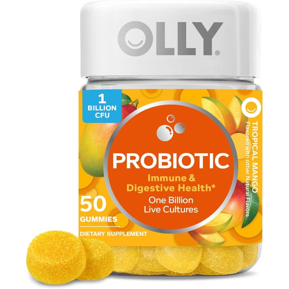 imageOLLY Probiotic Gummy Immune and Digestive Support 1 Billion CFUs Chewable Probiotic Supplement Mango 25 Day Supply 50 Count50 Count Pack of 1