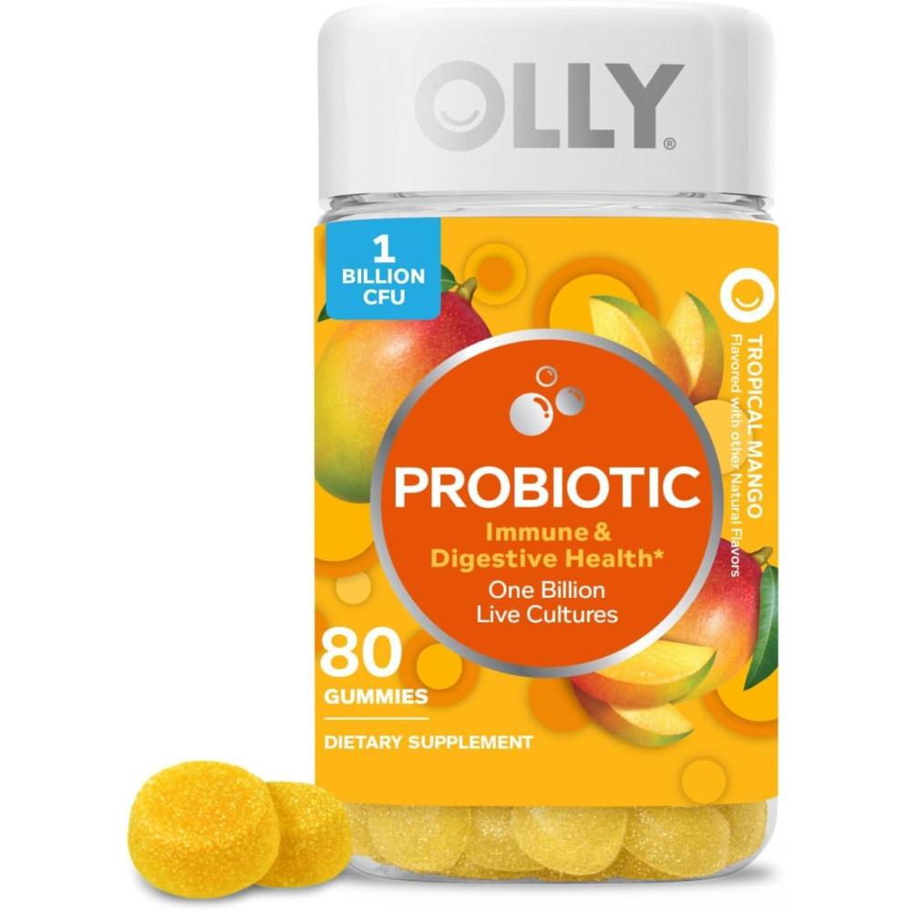 imageOLLY Probiotic Gummy Immune and Digestive Support 1 Billion CFUs Chewable Probiotic Supplement Mango 25 Day Supply 50 Count80 Count Pack of 1