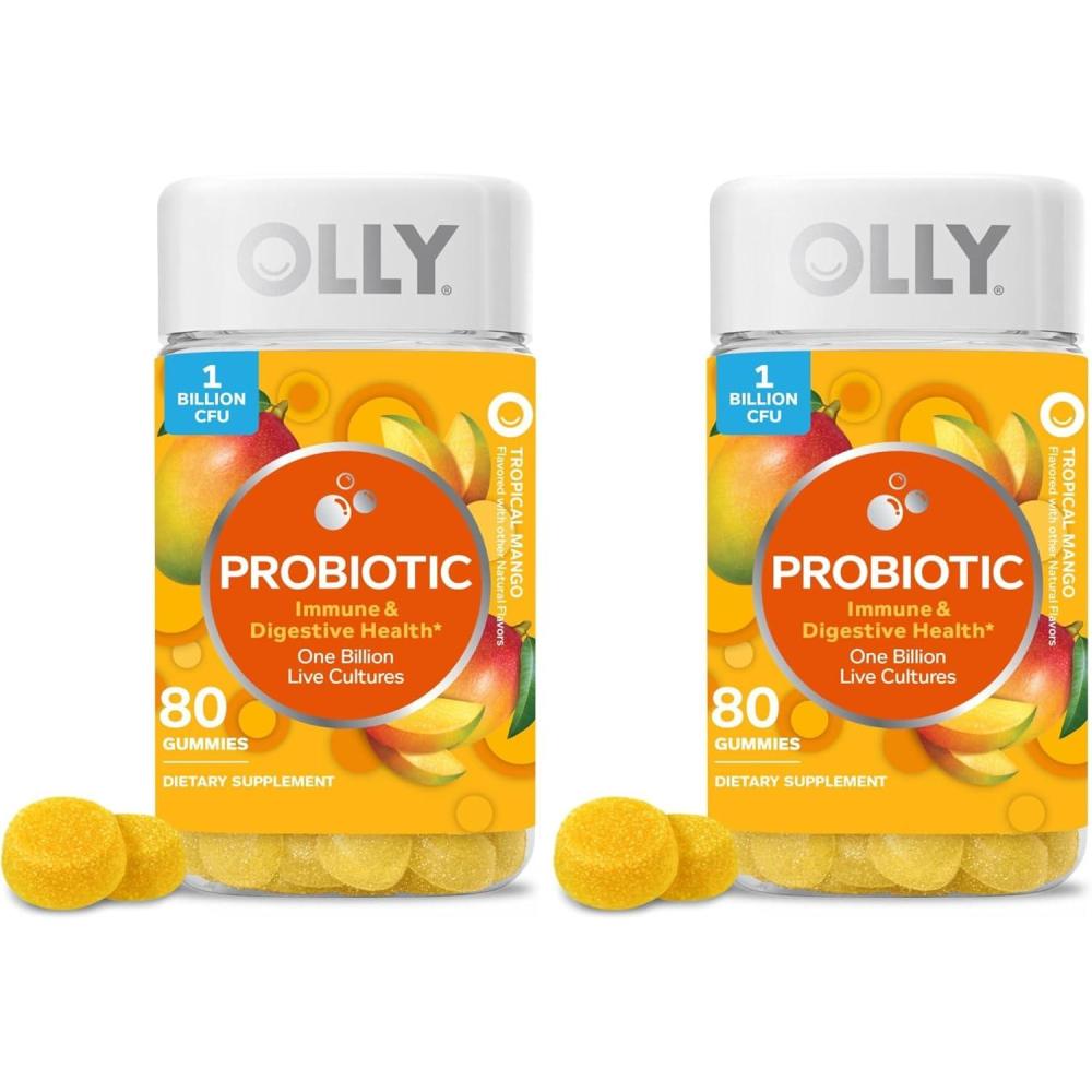 imageOLLY Probiotic Gummy Immune and Digestive Support 1 Billion CFUs Chewable Probiotic Supplement Mango 25 Day Supply 50 Count80 Count Pack of 2