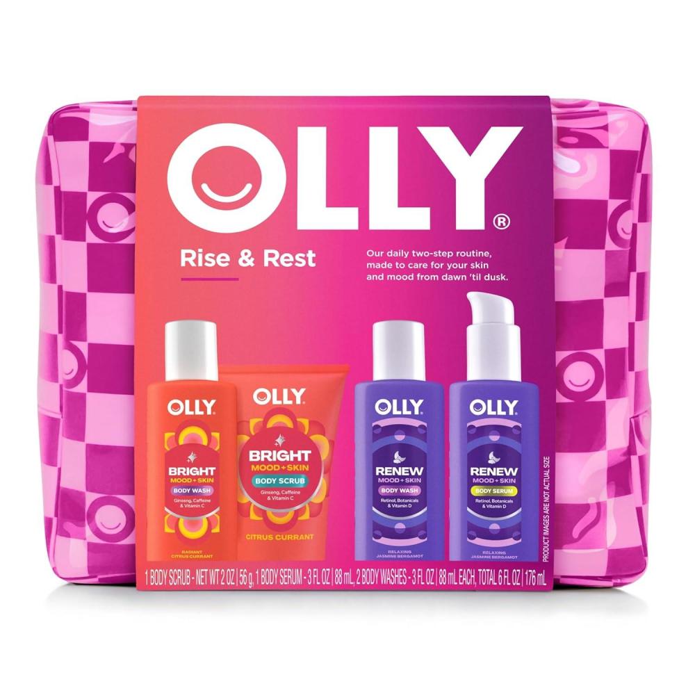 imageOLLY Rest amp Rise Body Care Set Day amp Night Regimen 2 Body Washes Body Serum Lotion Scrub With Vitamin D Retinol Botanicals amp Vitamin C Nourishing Hydrating 4 count