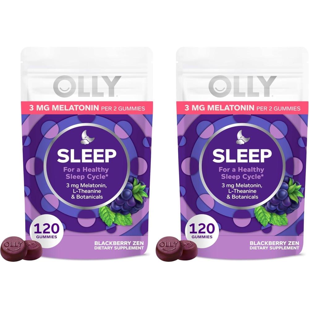 imageOLLY Sleep Gummy Sleep Support Supplement 3 mg Melatonin LTheanine Chamomile and Lemon Balm Extracts BlackBerry Zen Flavor 60 Day Supply 120 Count120 Count Pack of 2